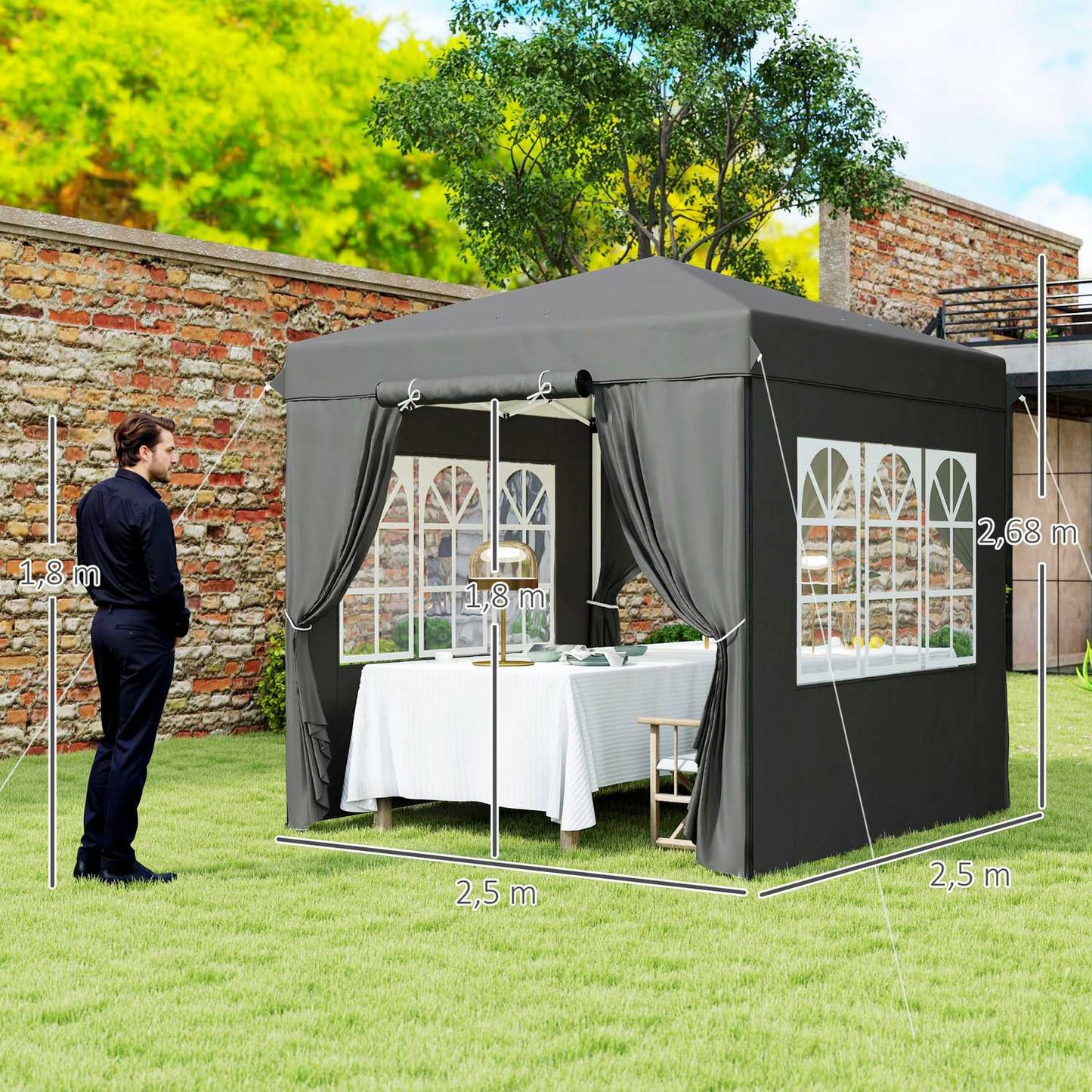 Pop-Up Gazebo 2.5x2.5m, water-resistant, UV50+, dark grey