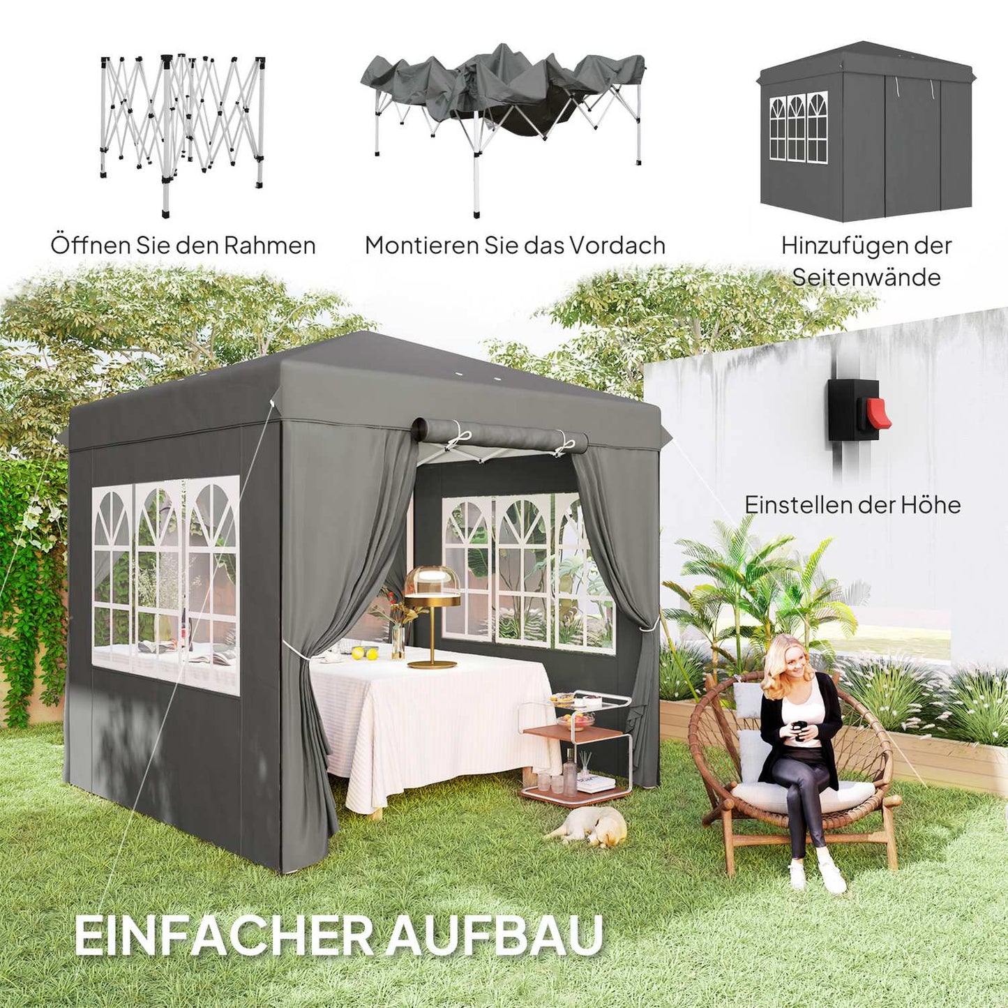Pop-Up Gazebo 2.5x2.5m, water-resistant, UV50+, dark grey