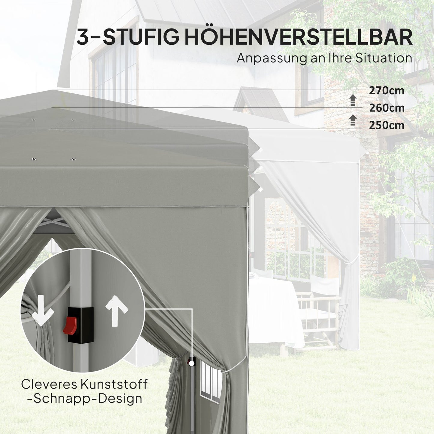 Pop-Up Gazebo 2.5 m, water-resistant, UV 50+, light grey