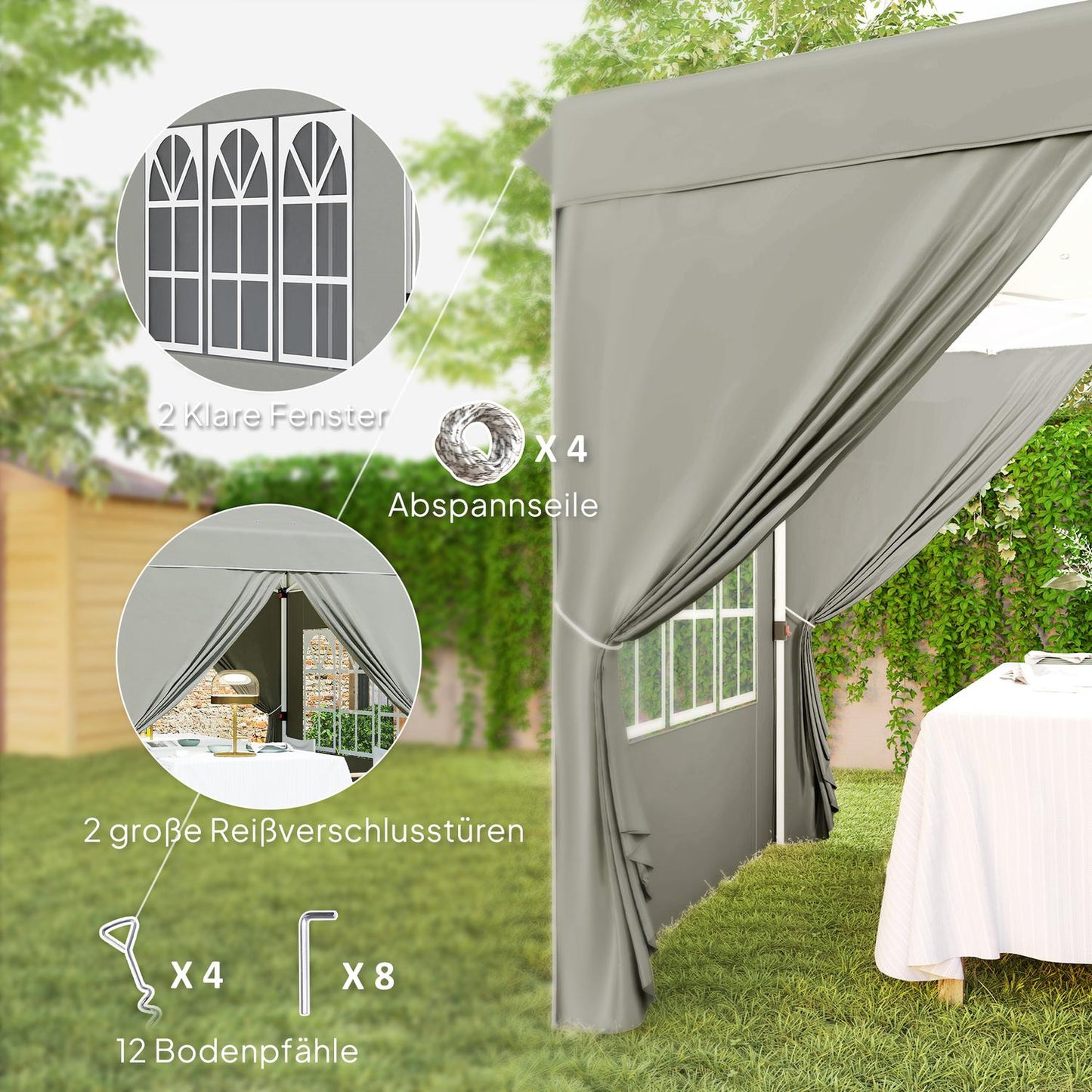 Pop-Up Gazebo 2.5 m, water-resistant, UV 50+, light grey