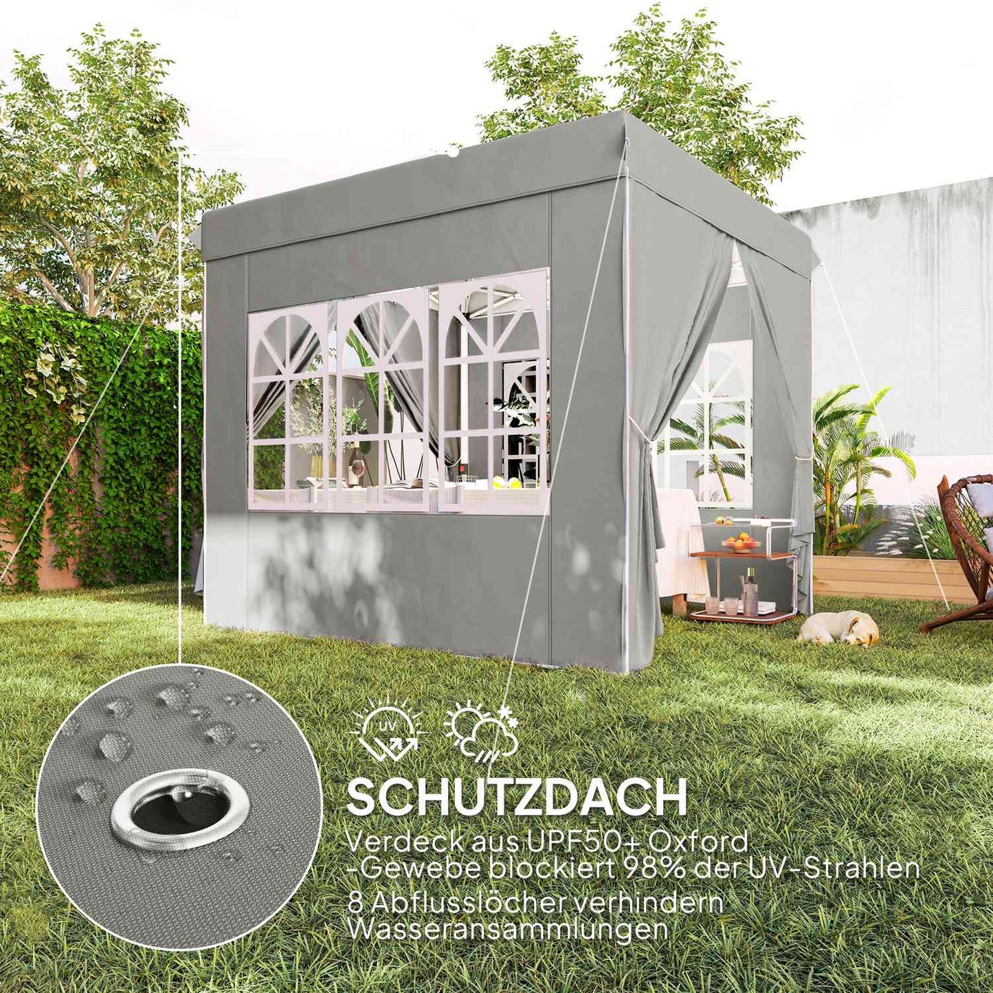 Pop-Up Gazebo 2.5 m, water-resistant, UV 50+, light grey