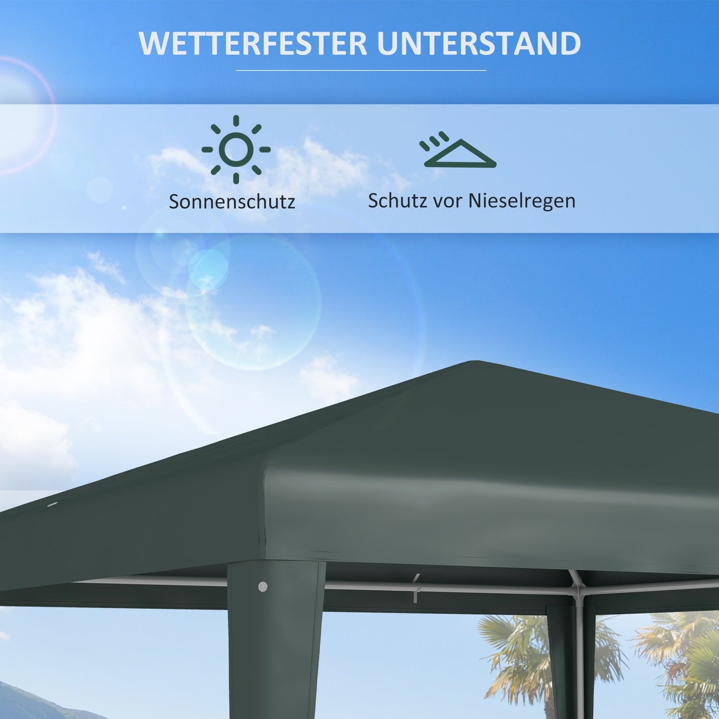 Garden gazebo in dark green steel, 2.7 x 2.7 m patio tent