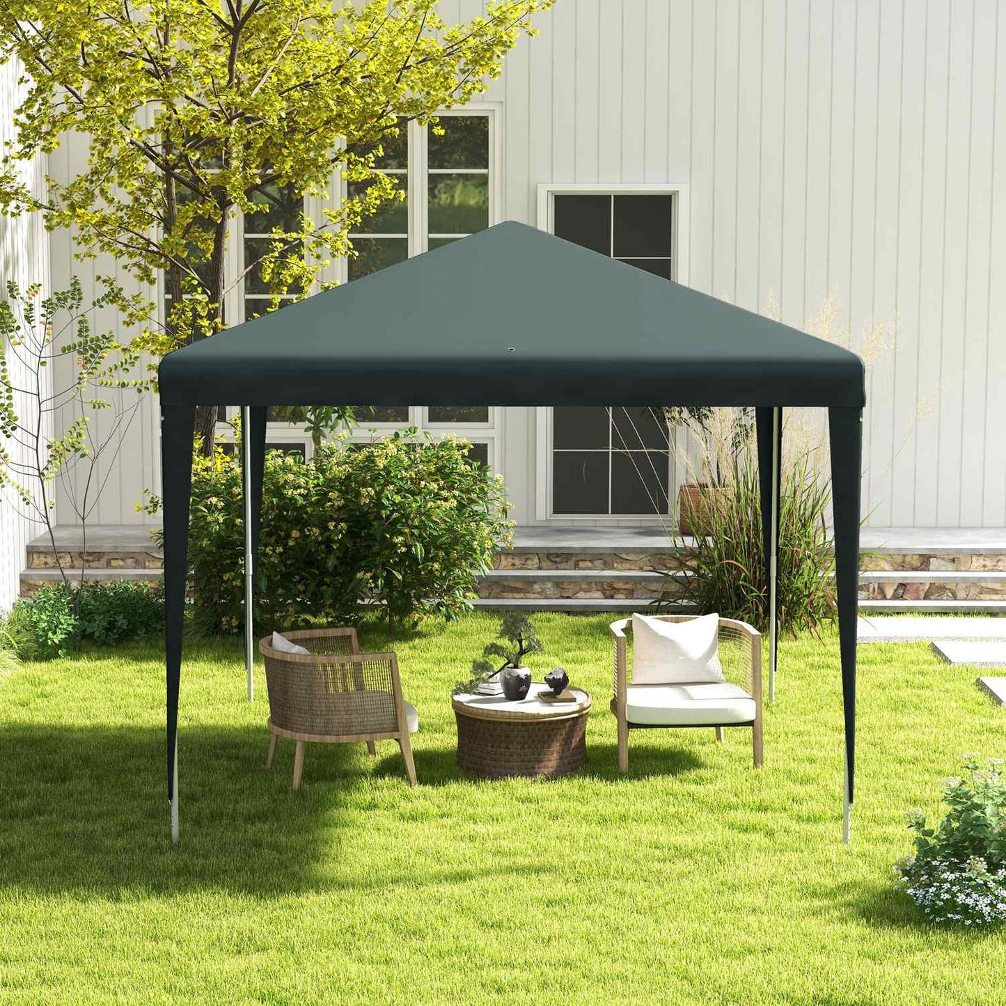 Garden gazebo in dark green steel, 2.7 x 2.7 m patio tent