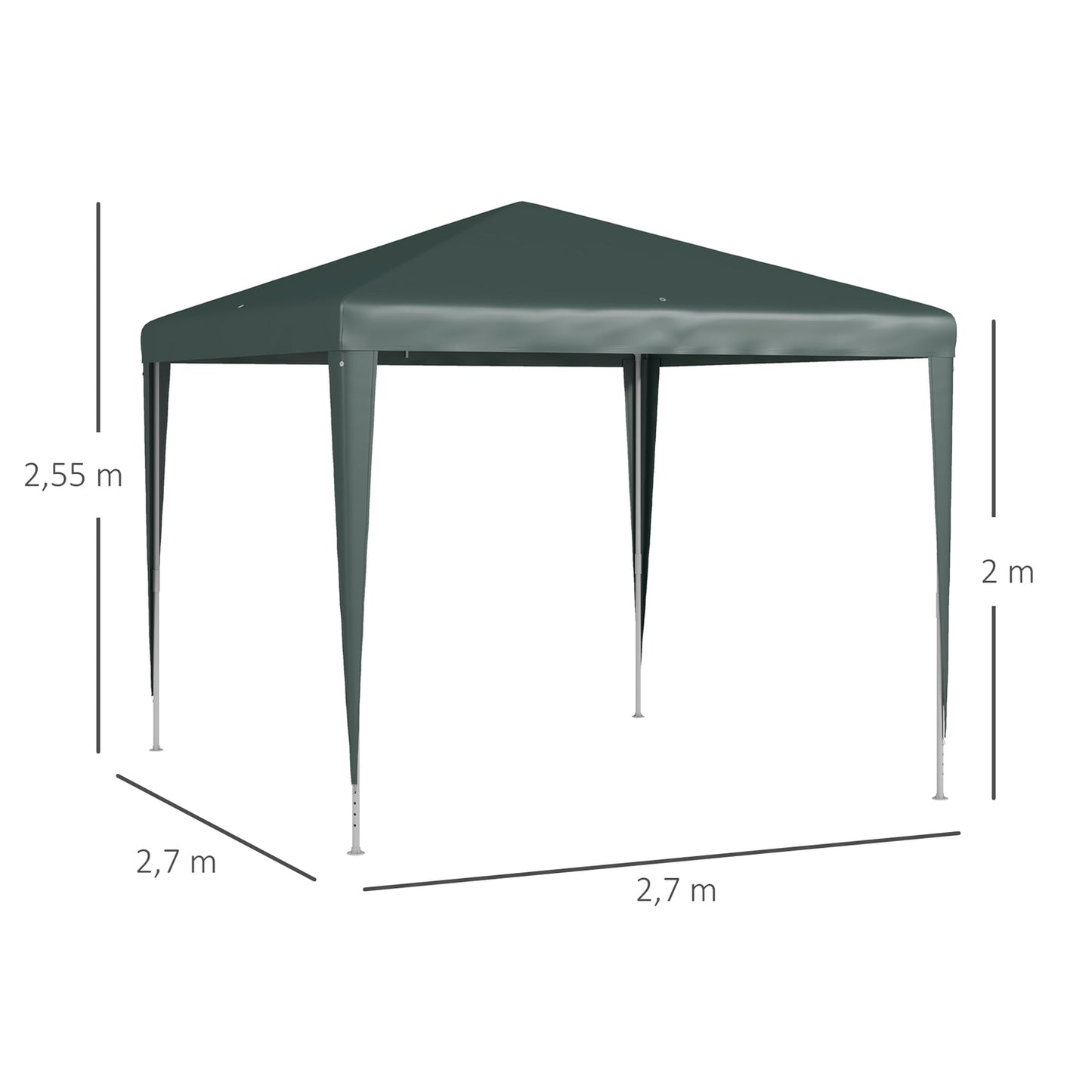 Garden gazebo in dark green steel, 2.7 x 2.7 m patio tent