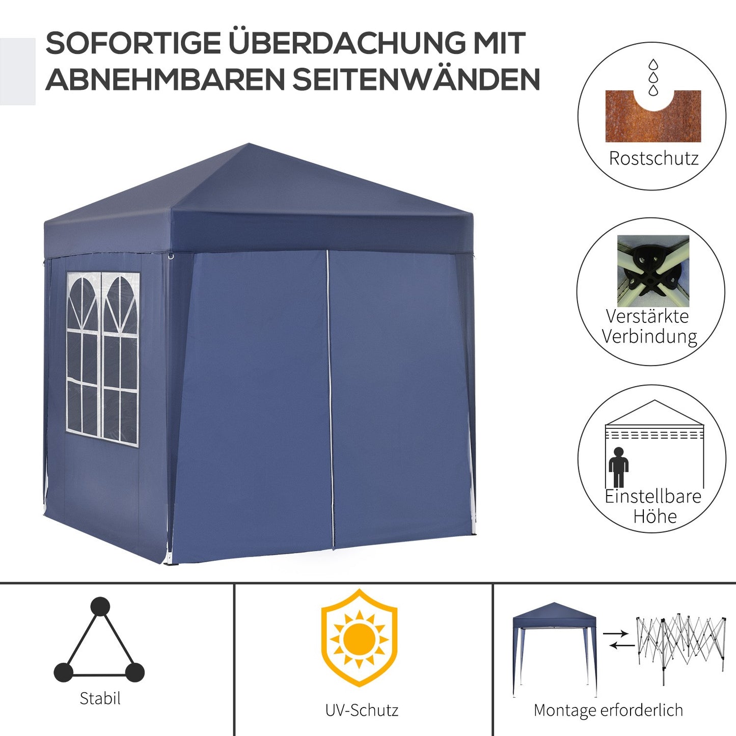 2x2M collapsible gazebo with 4 side walls and zipper