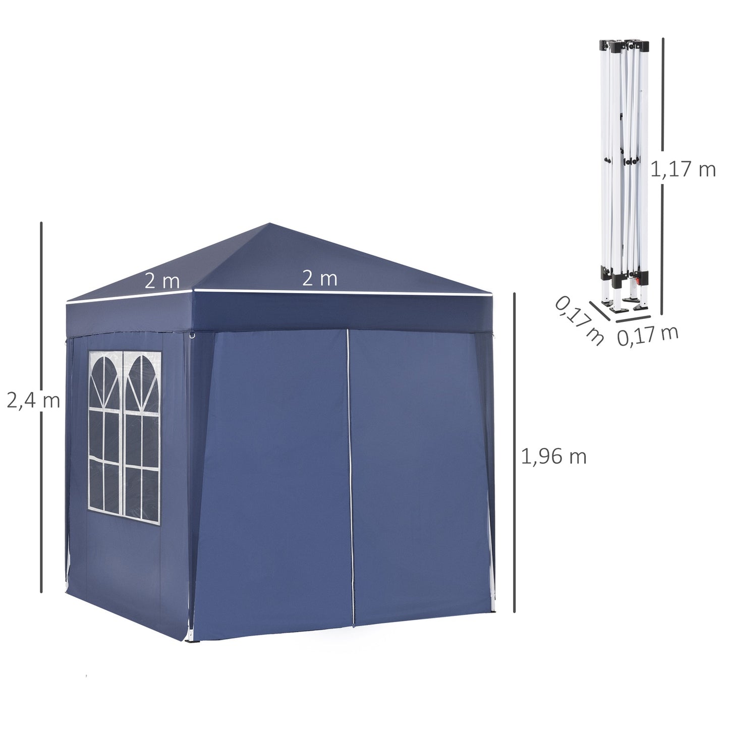 2x2M collapsible gazebo with 4 side walls and zipper