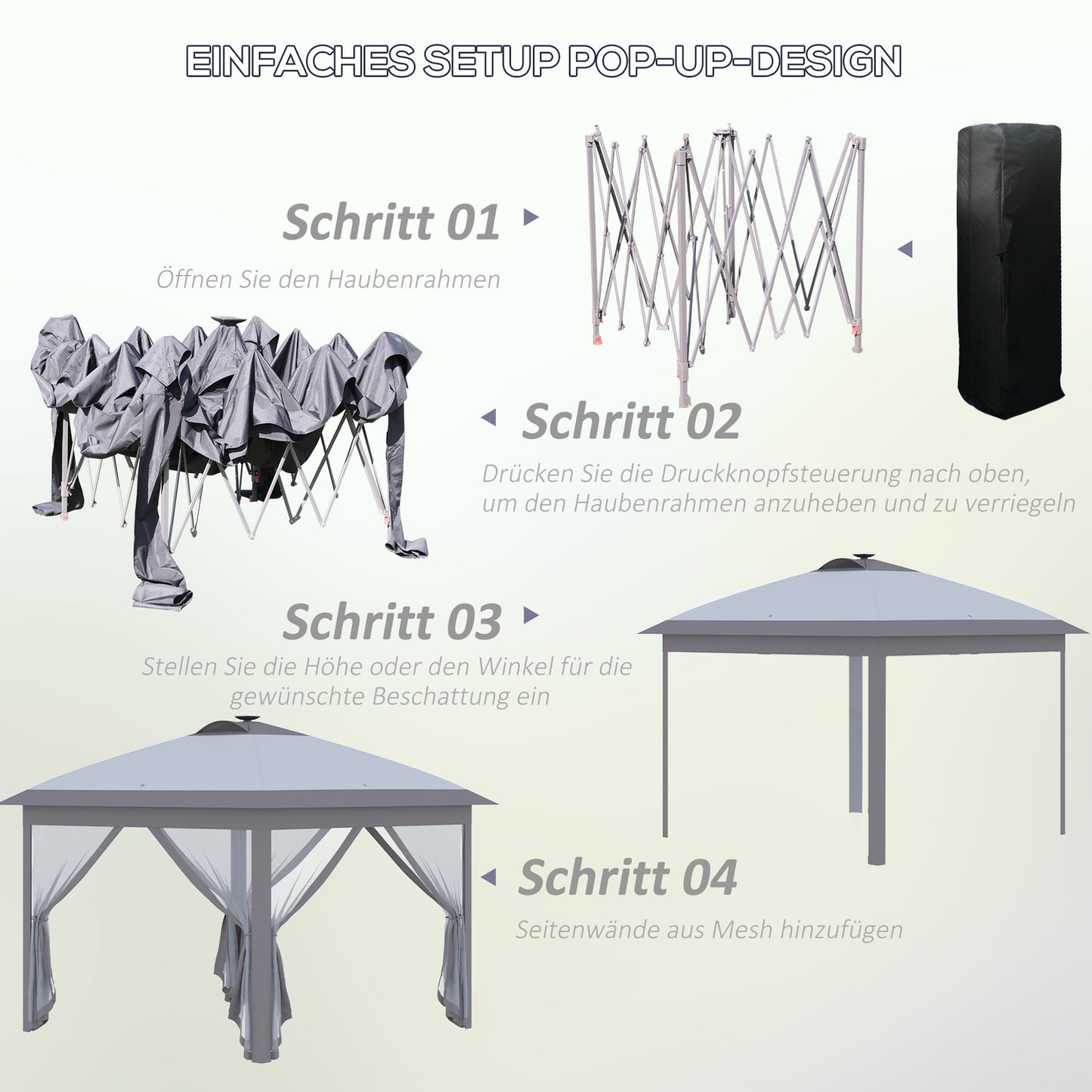 Pop-Up Gazebo 3.3x3.3M with LED, Mesh walls, Sun protection