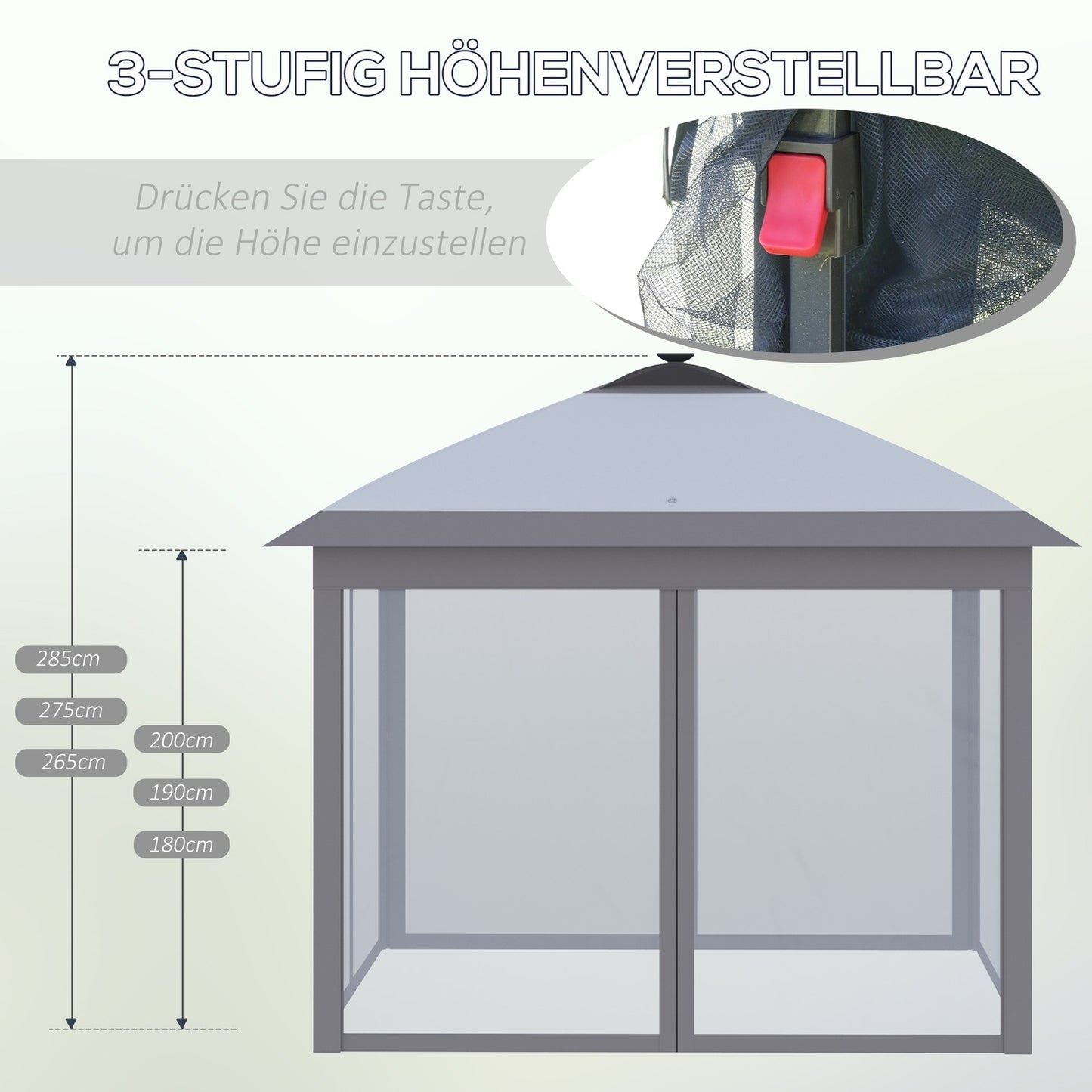 Pop-Up Gazebo 3.3x3.3M with LED, Mesh walls, Sun protection