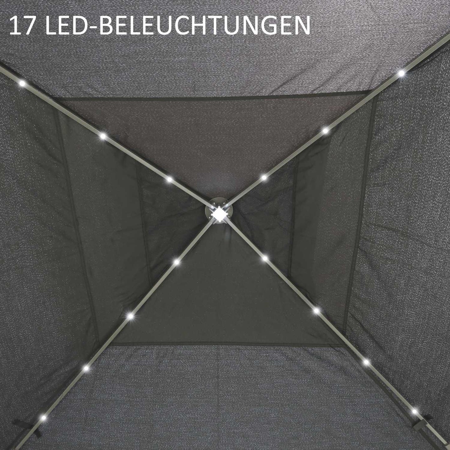 Pop-Up Gazebo 3.3x3.3M with LED, Mesh walls, Sun protection