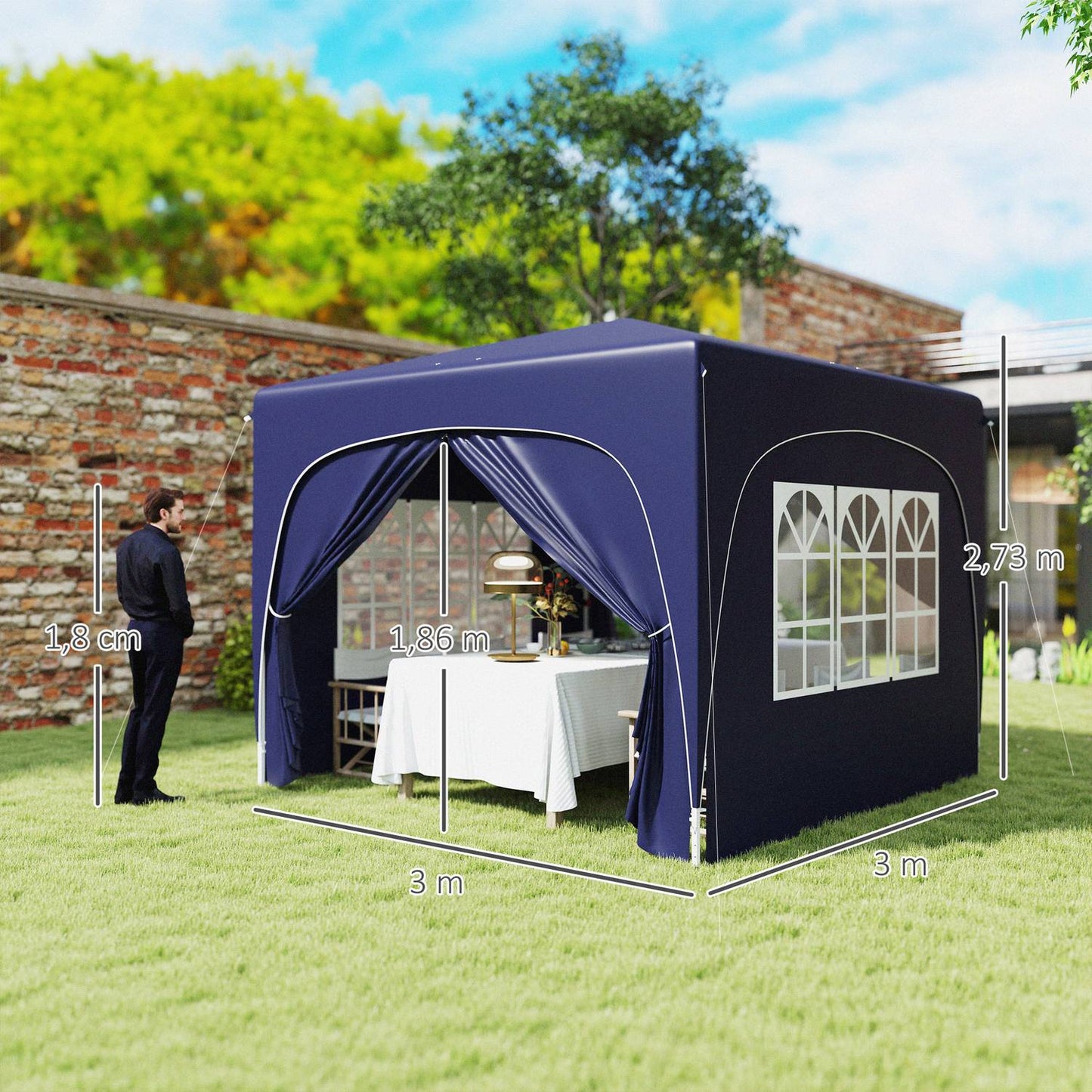 3x3m weatherproof Pop-Up Gazebo, UV50+, Dark blue