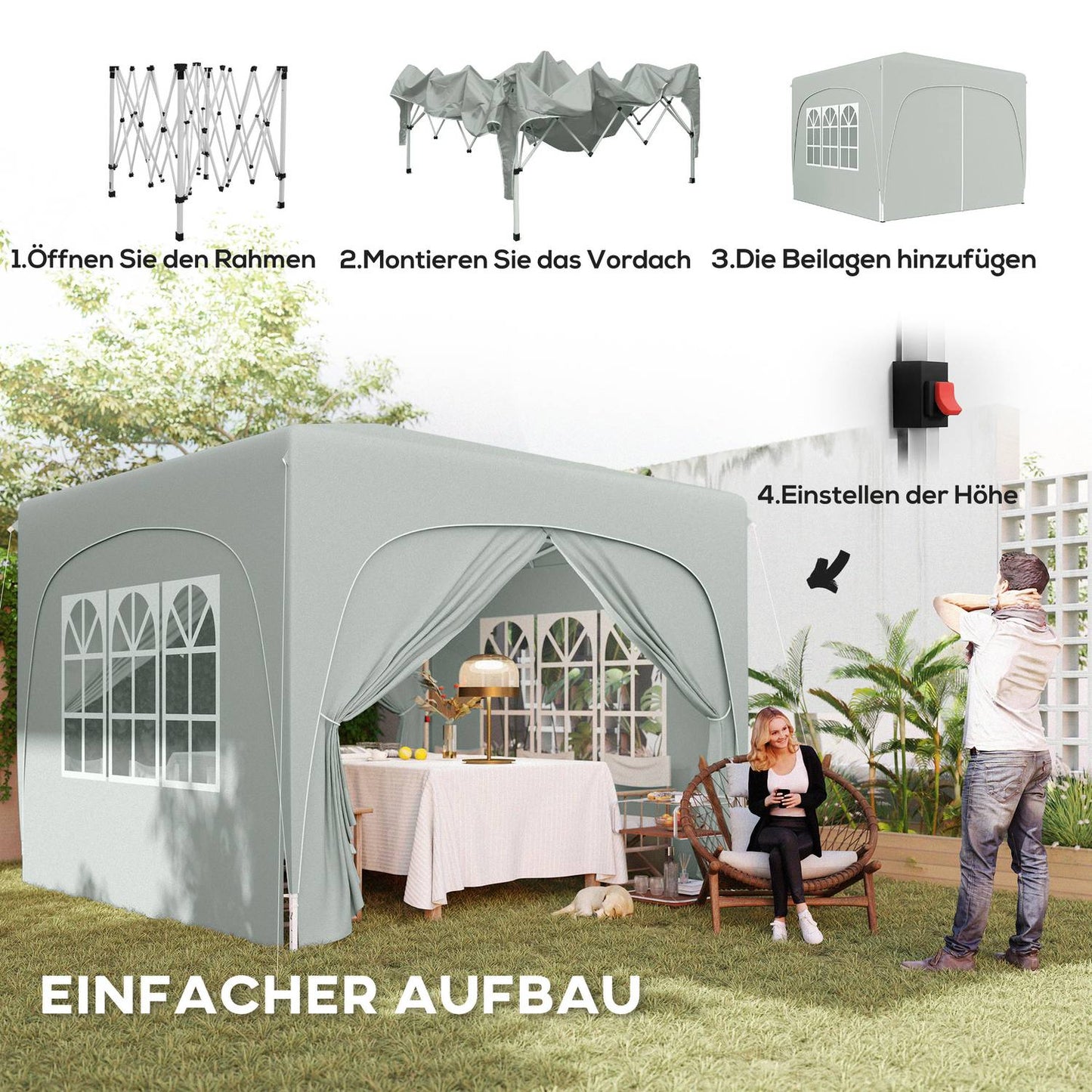 3x3m water-resistant pop-up gazebo, UV 50+, light grey