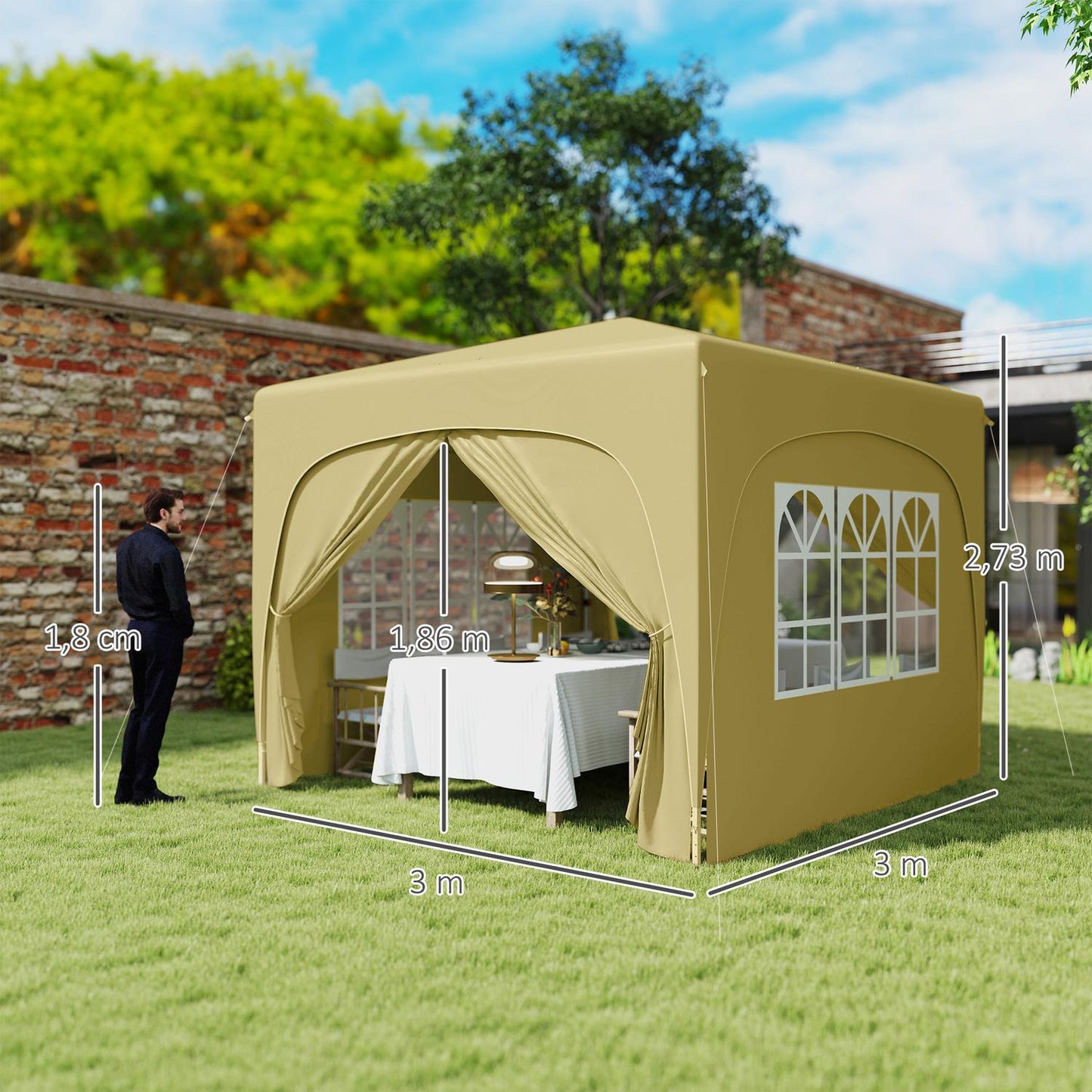 Water-repellent Pop-Up Gazebo 3x3m with UV protection