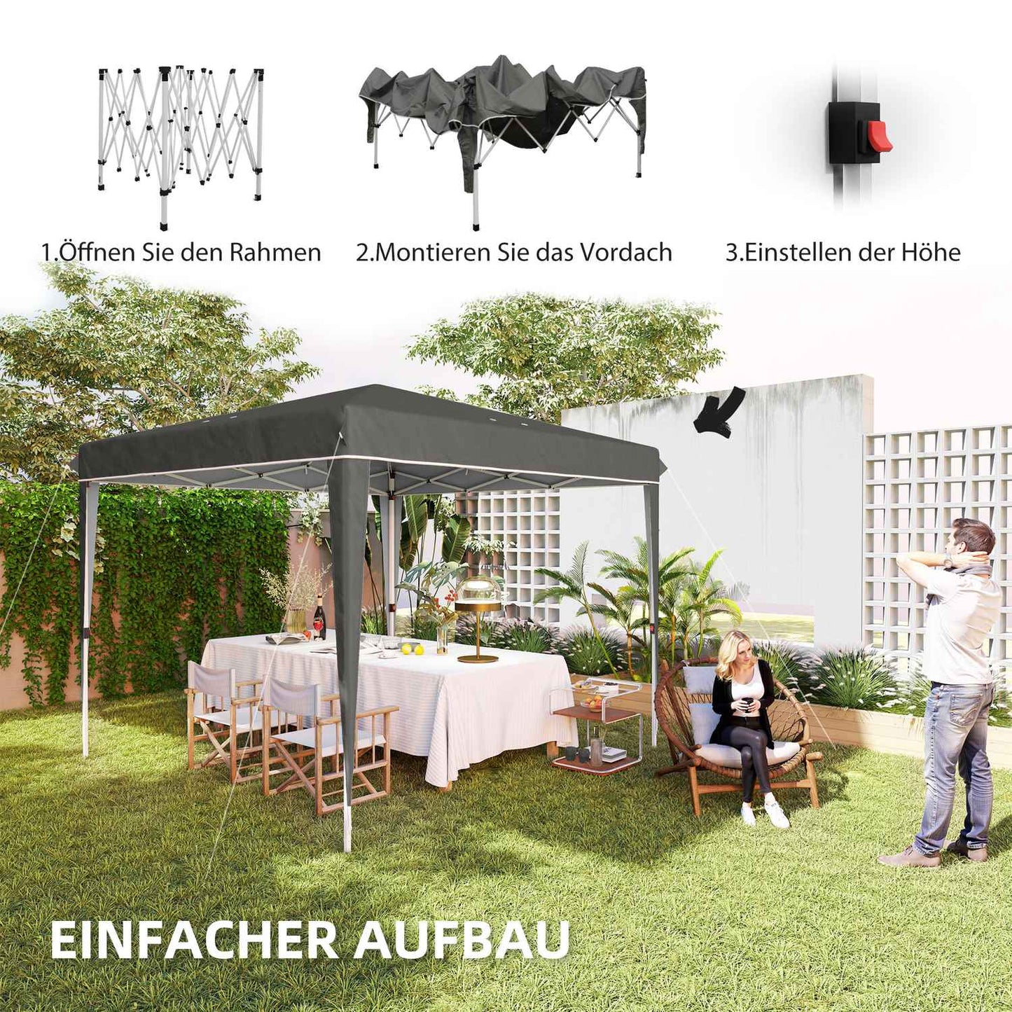 3x3m Dark Gray Water Repellent Pop-Up Gazebo, UV 50+