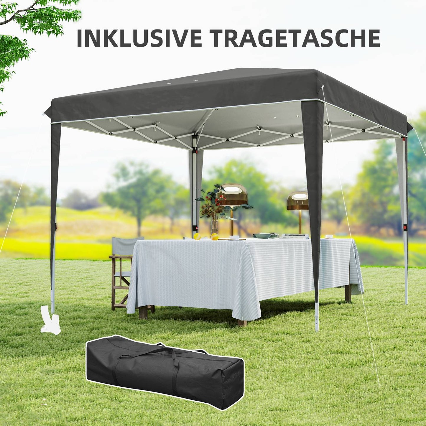 3x3m Dark Gray Water Repellent Pop-Up Gazebo, UV 50+