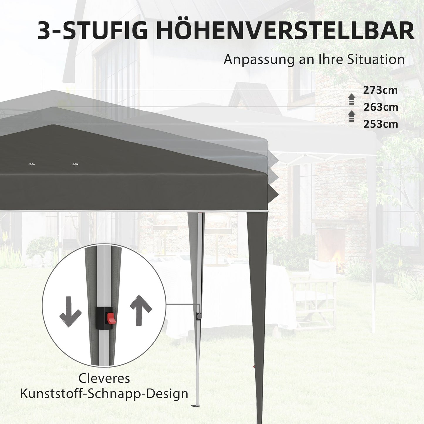 3x3m Dark Gray Water Repellent Pop-Up Gazebo, UV 50+