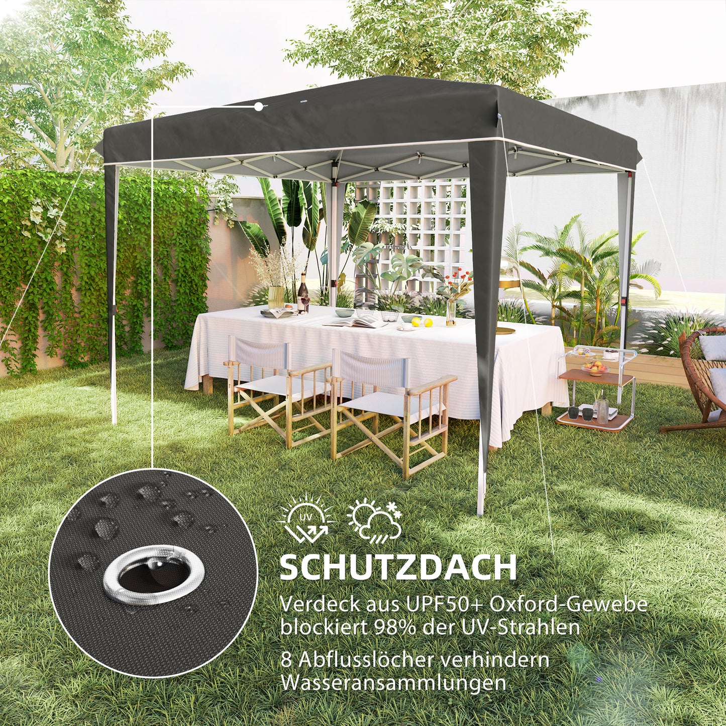 3x3m Dark Gray Water Repellent Pop-Up Gazebo, UV 50+