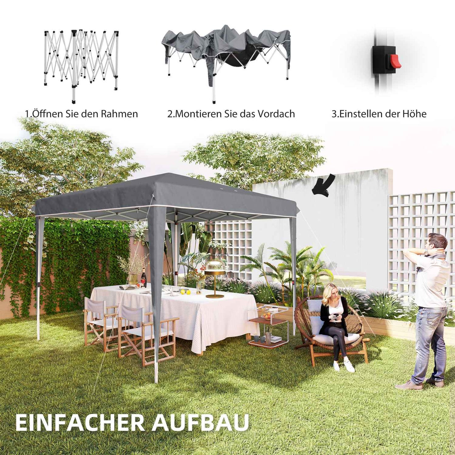 Pop-Up 3x3m Gazebo, water-repellent, UV50+ protection