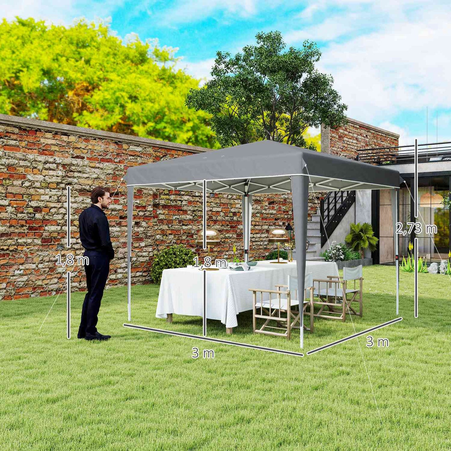 Pop-Up 3x3m Gazebo, water-repellent, UV50+ protection