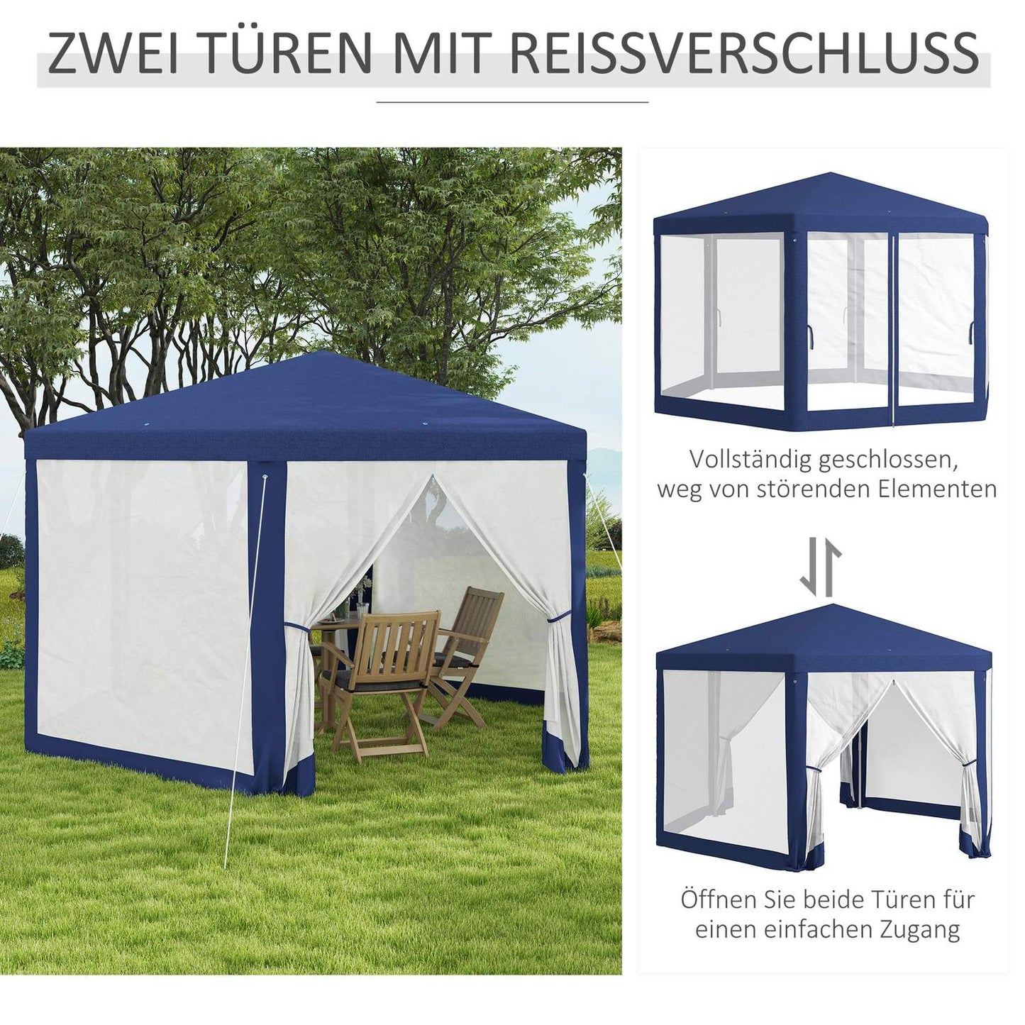 Hexagonal 4x3m gazebo, water-repellent, mosquito net