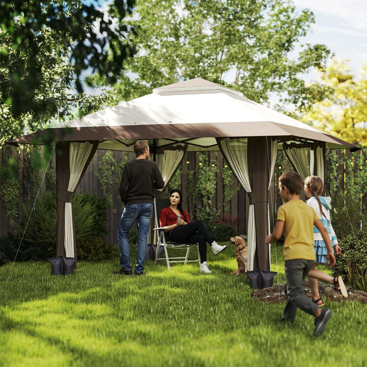 Waterproof 4x4 m pop-up gazebo with mesh walls and UV protection
