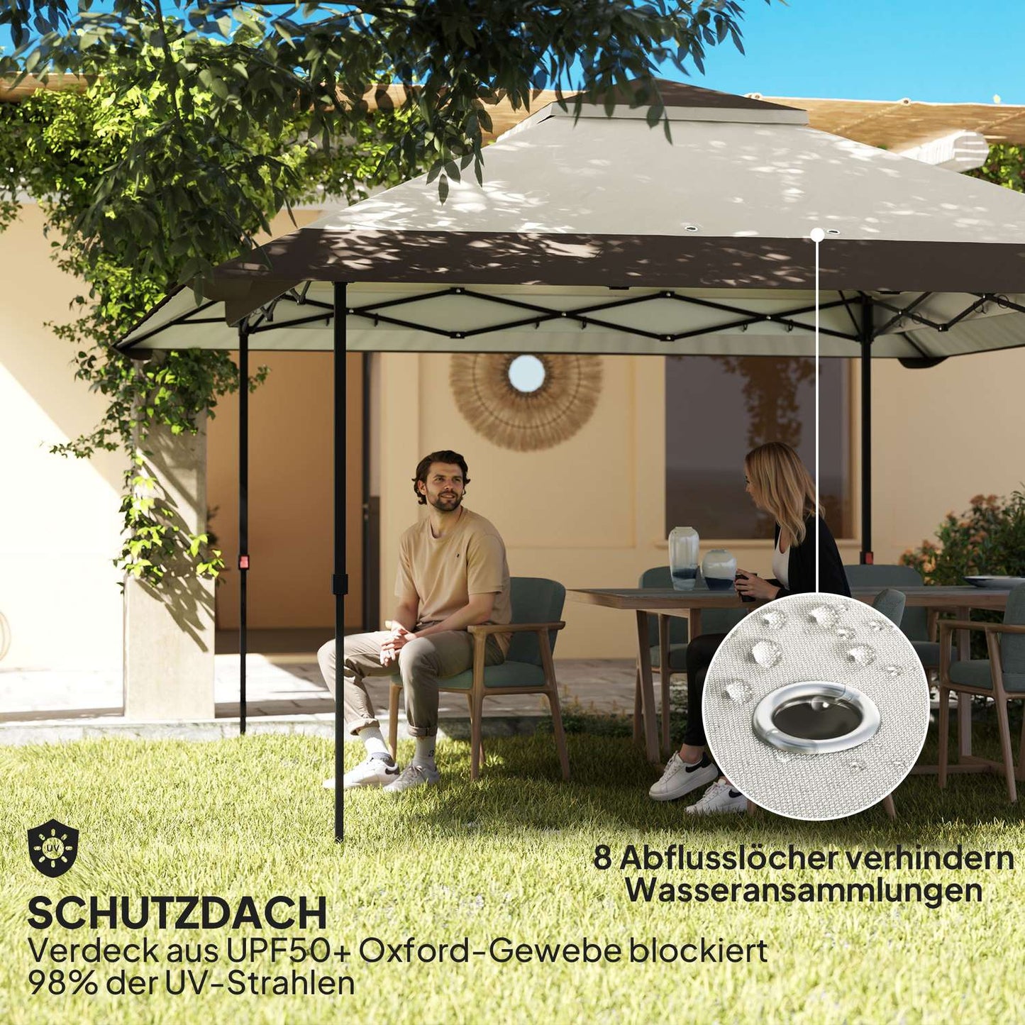 Waterproof 4x4 m pop-up gazebo with mesh walls and UV protection