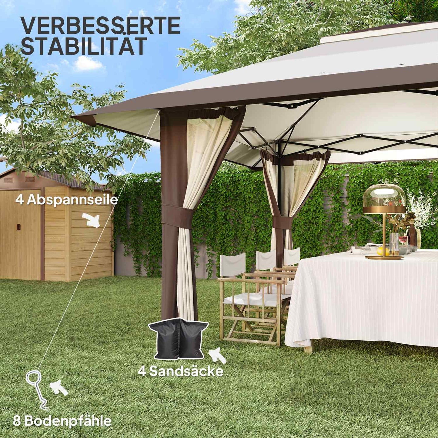 Waterproof 4x4 m pop-up gazebo with mesh walls and UV protection