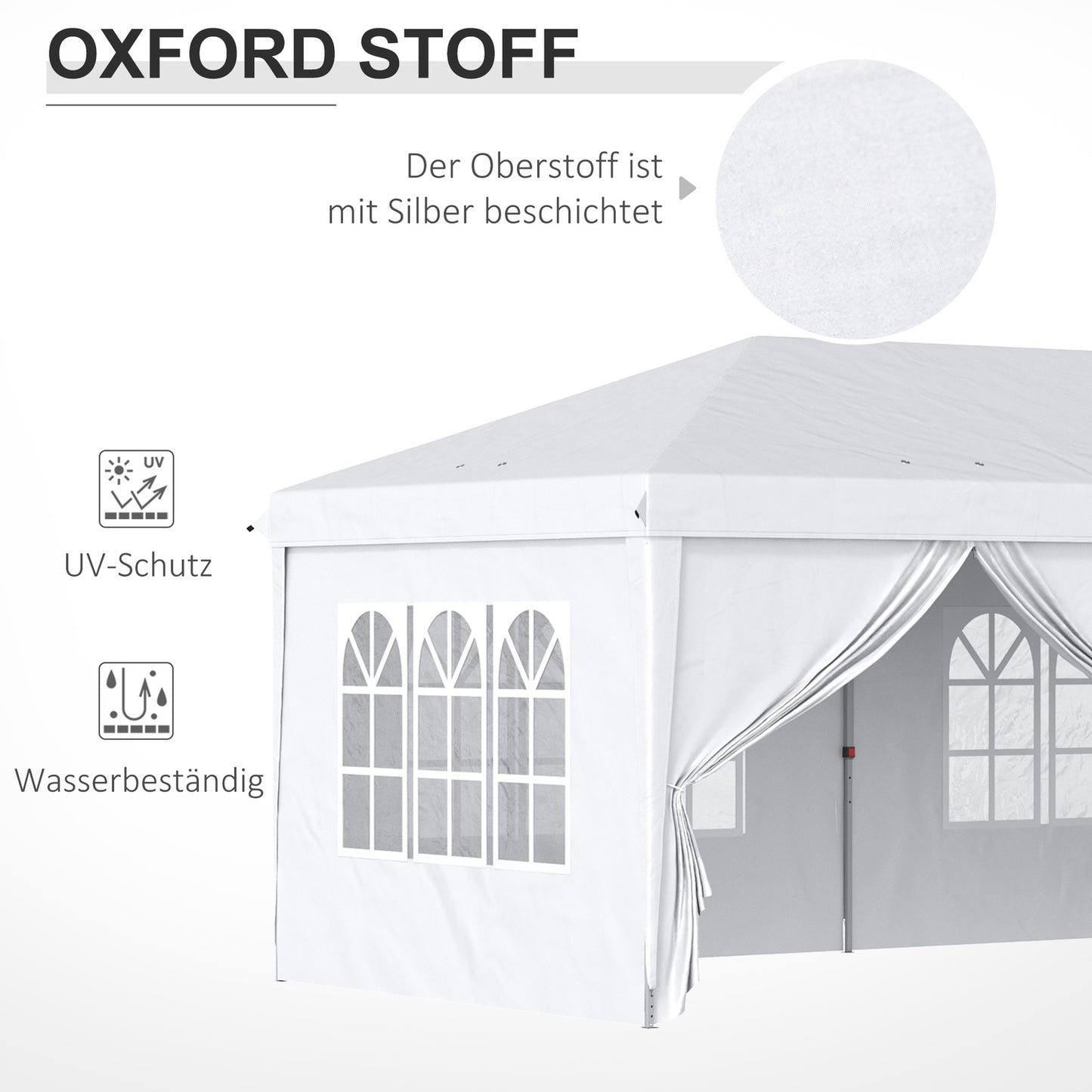 Collapsible garden pavilion with side walls and UV protection