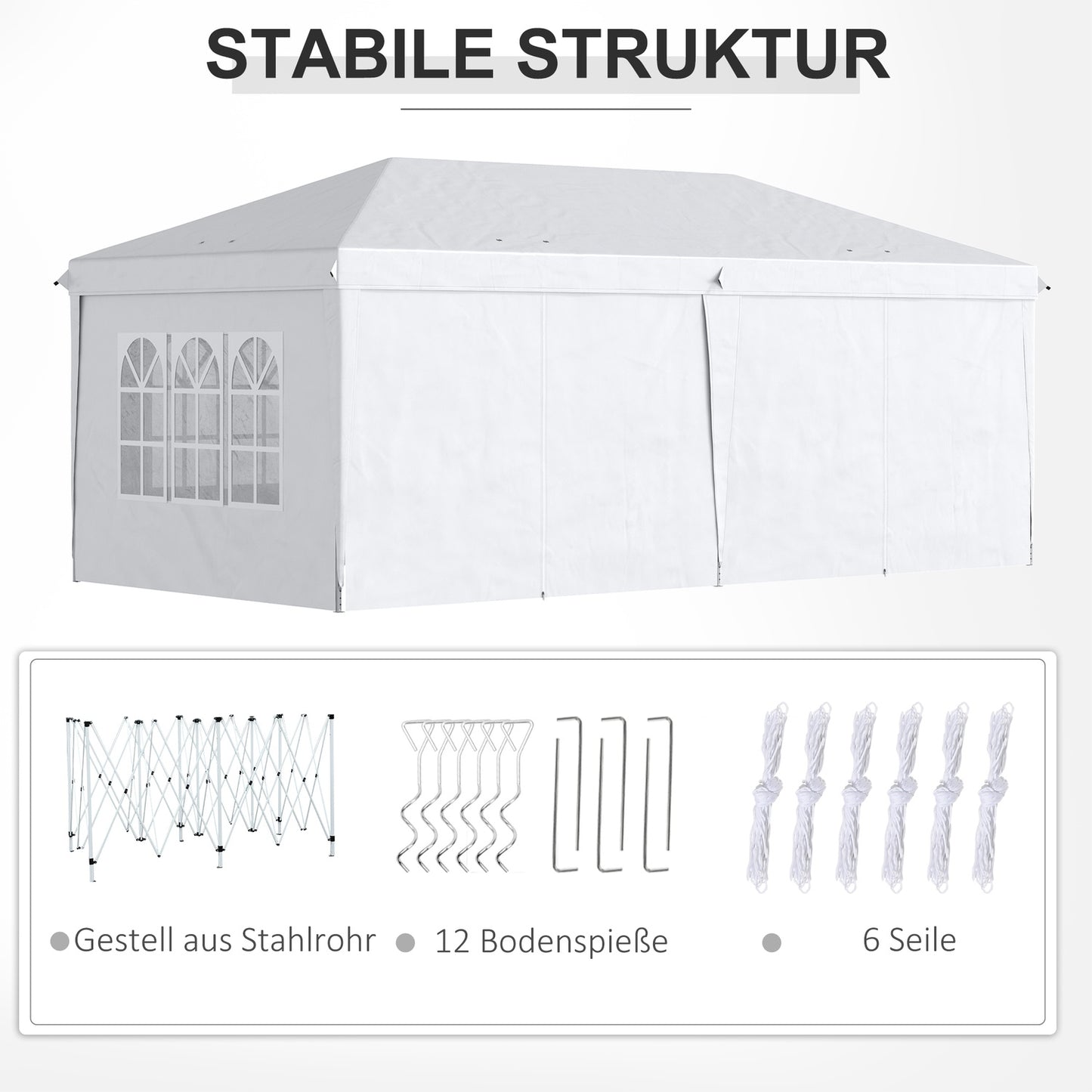 Collapsible garden pavilion with side walls and UV protection