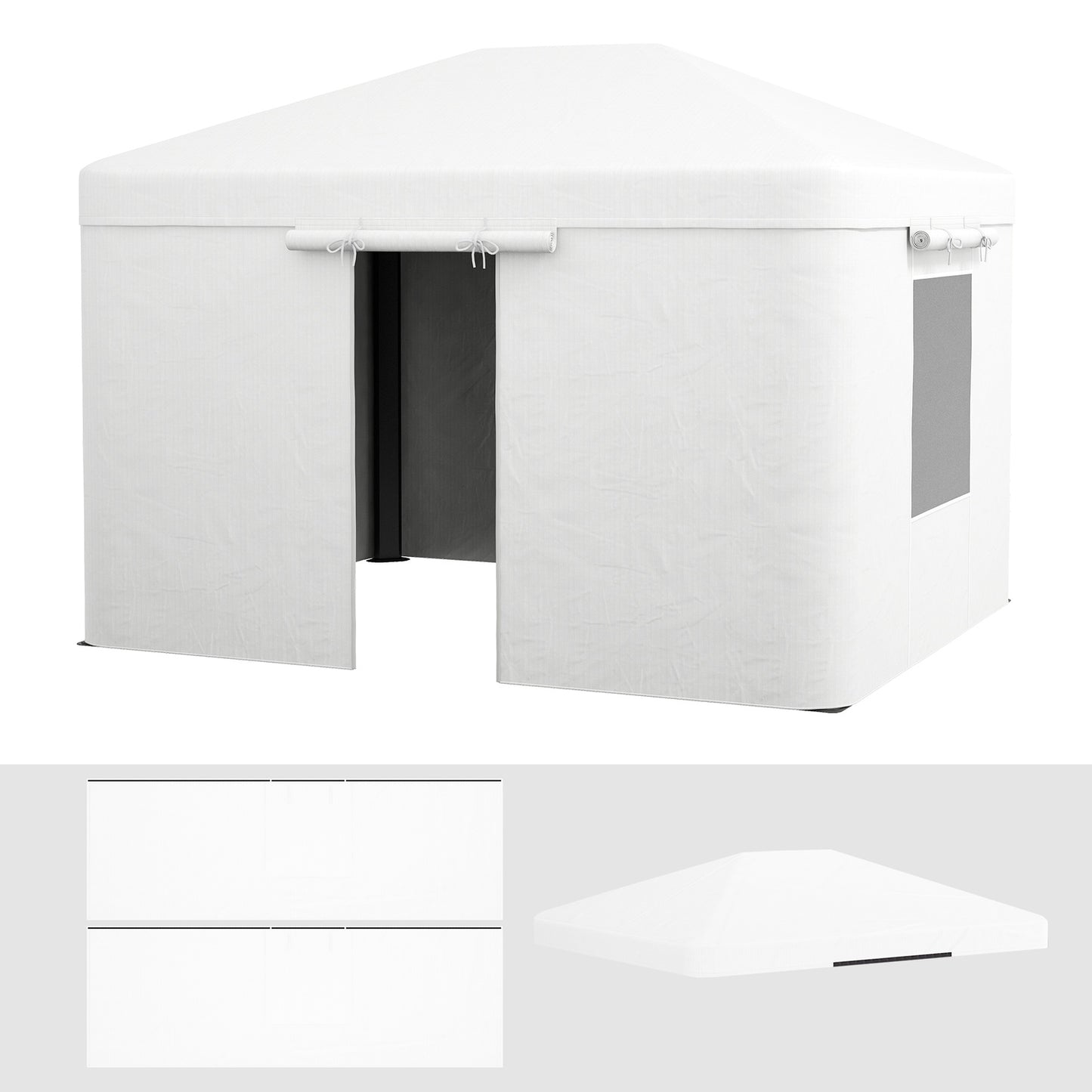 Waterproof gazebo roof with 2 side walls, white