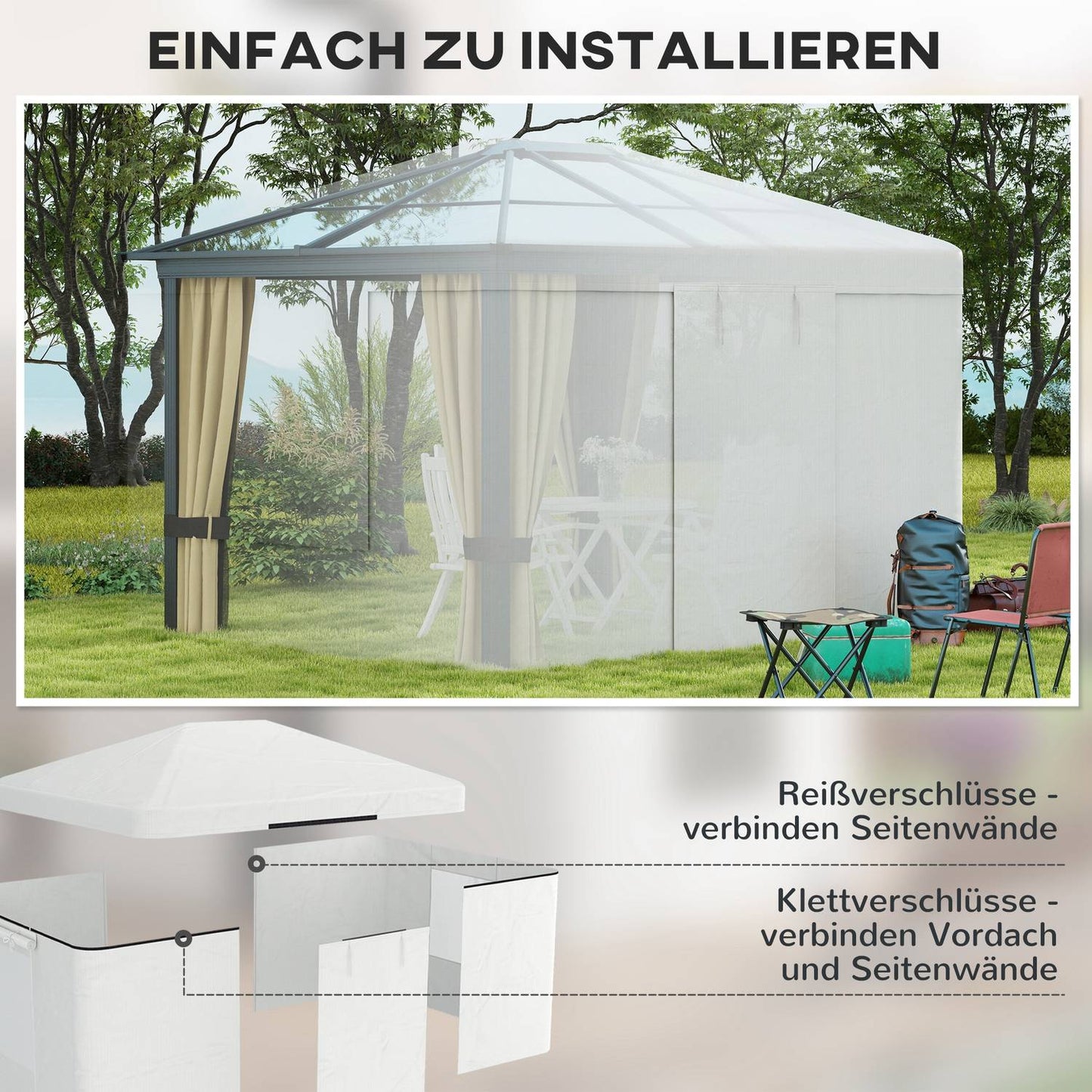 Waterproof gazebo roof with 2 side walls, white