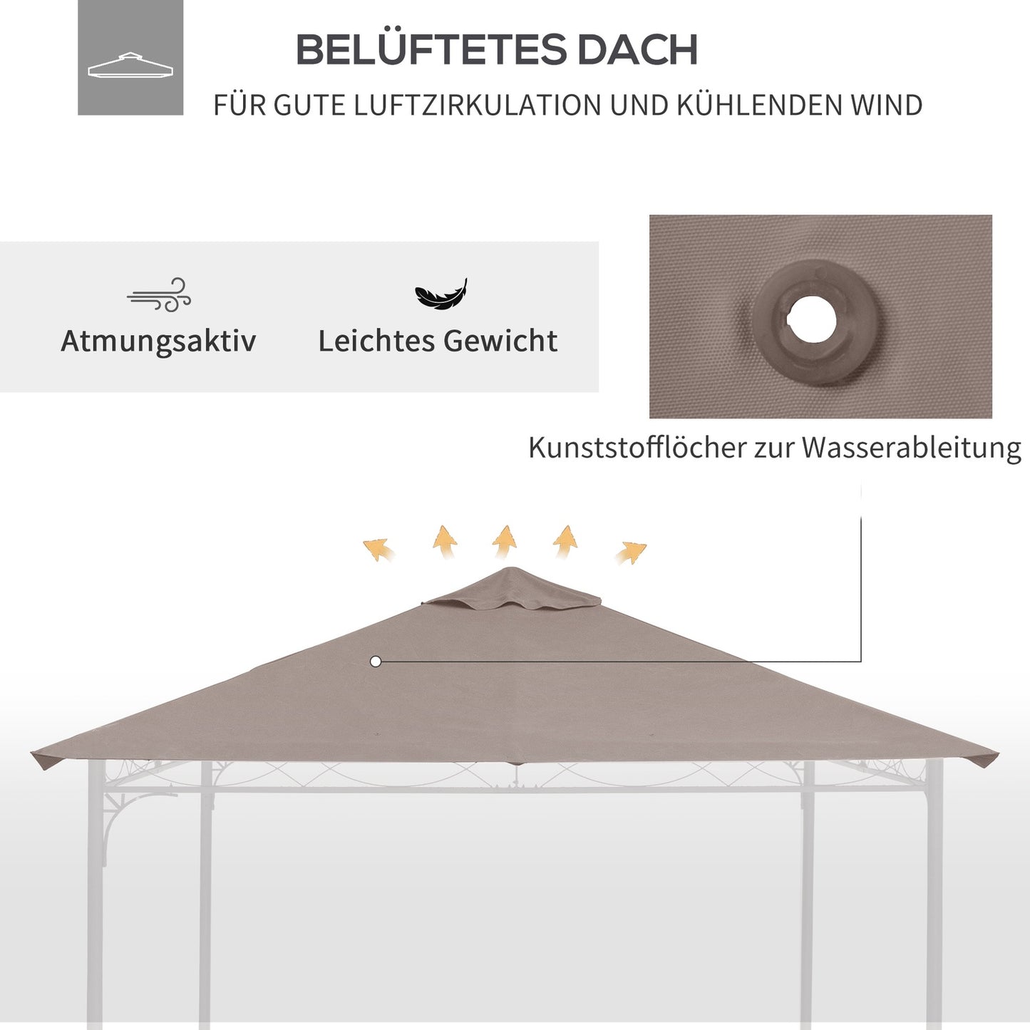 Gazebo roof cover, sun protection, beige polyester, 3x3 M