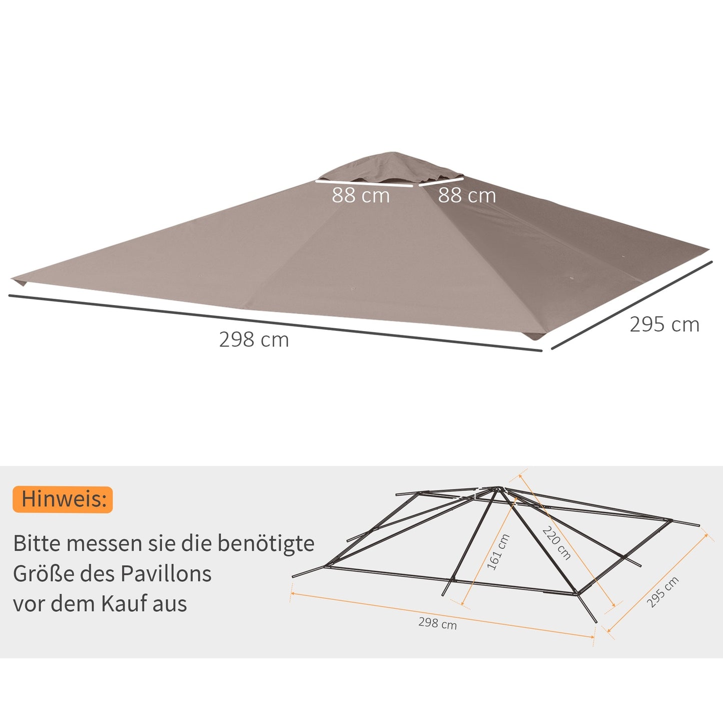 Gazebo roof cover, sun protection, beige polyester, 3x3 M