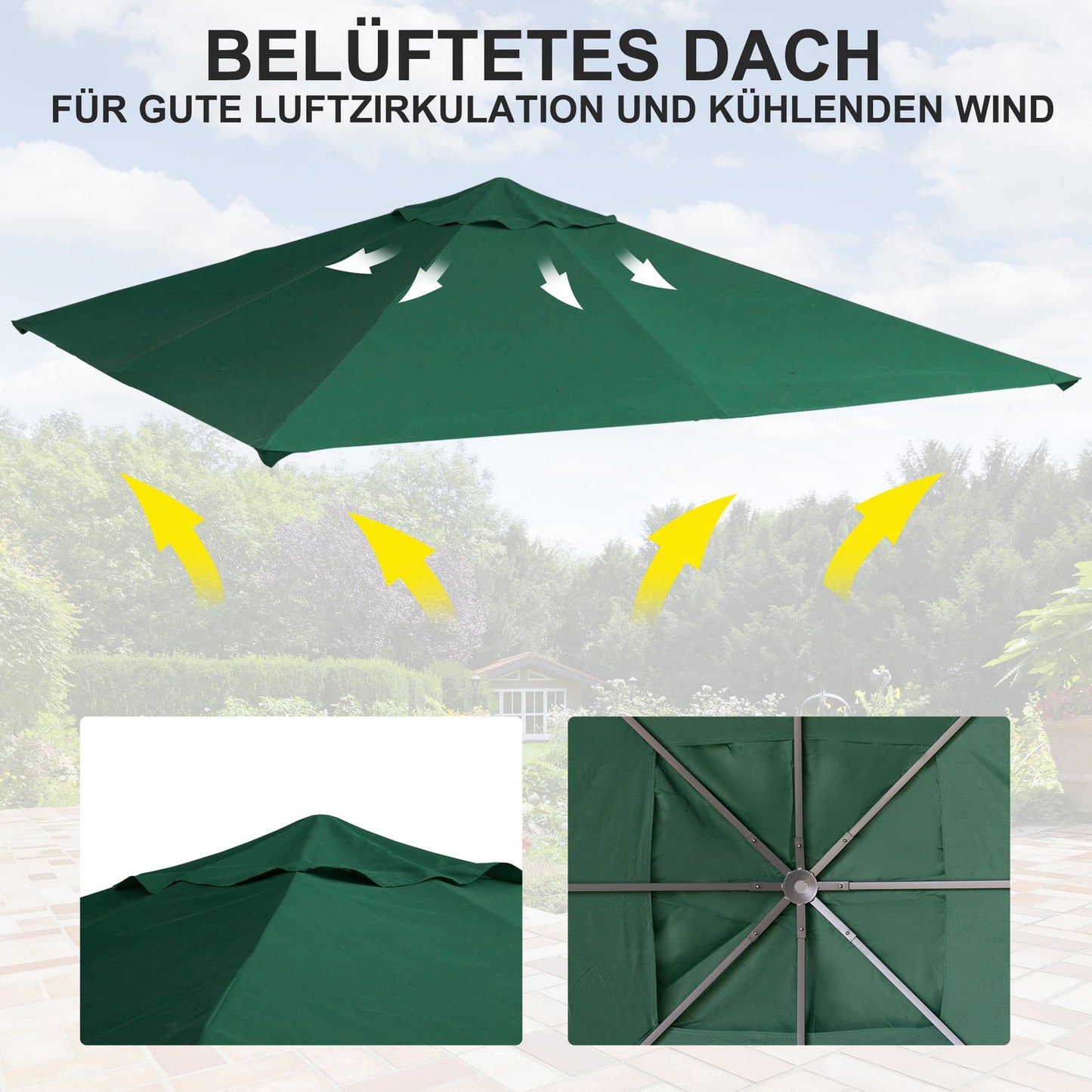 Green polyester gazebo roof replacement, 2.98 x 2.95 M