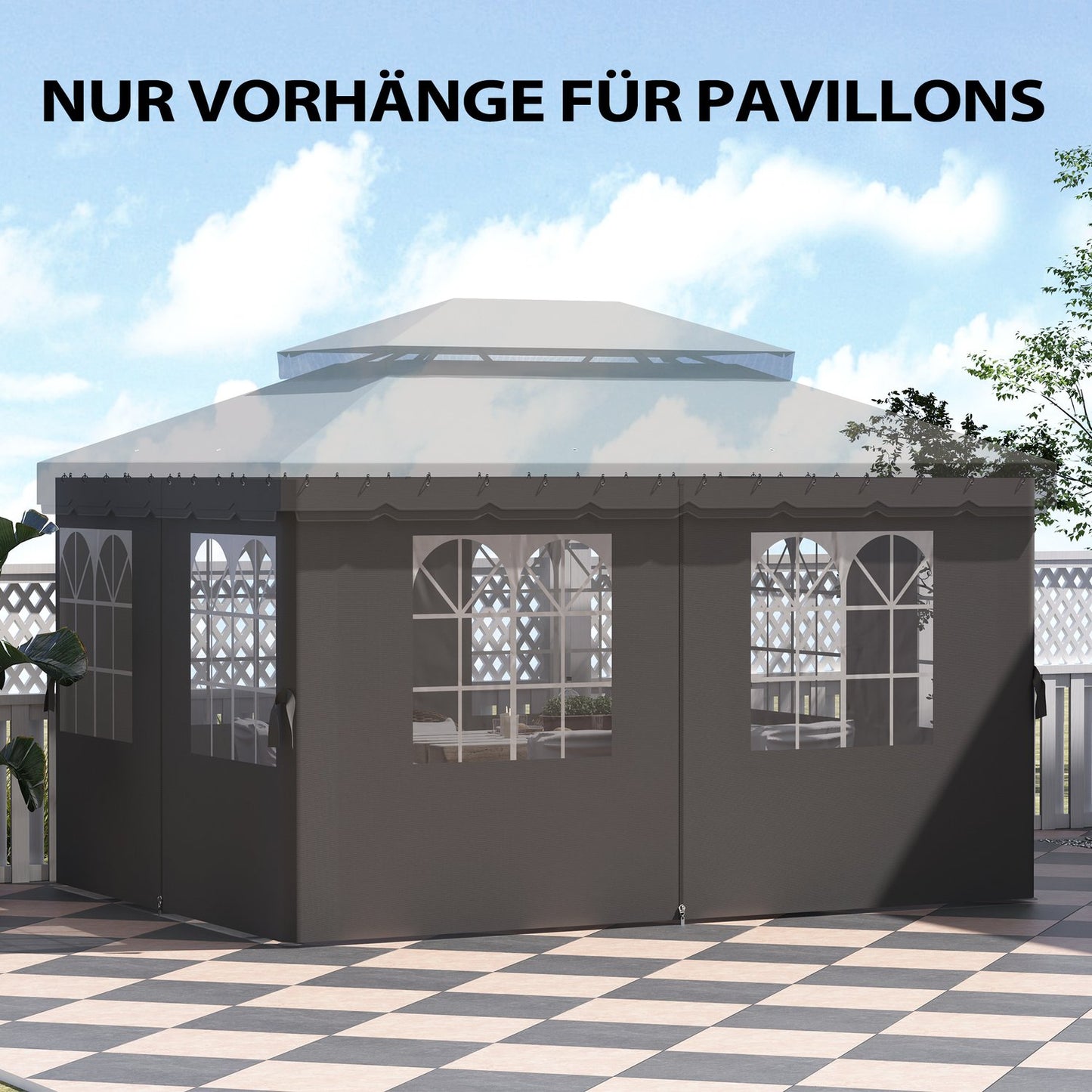 Gazebo Side Panels, 4 Dark Grey Polyester Walls, 3x4m