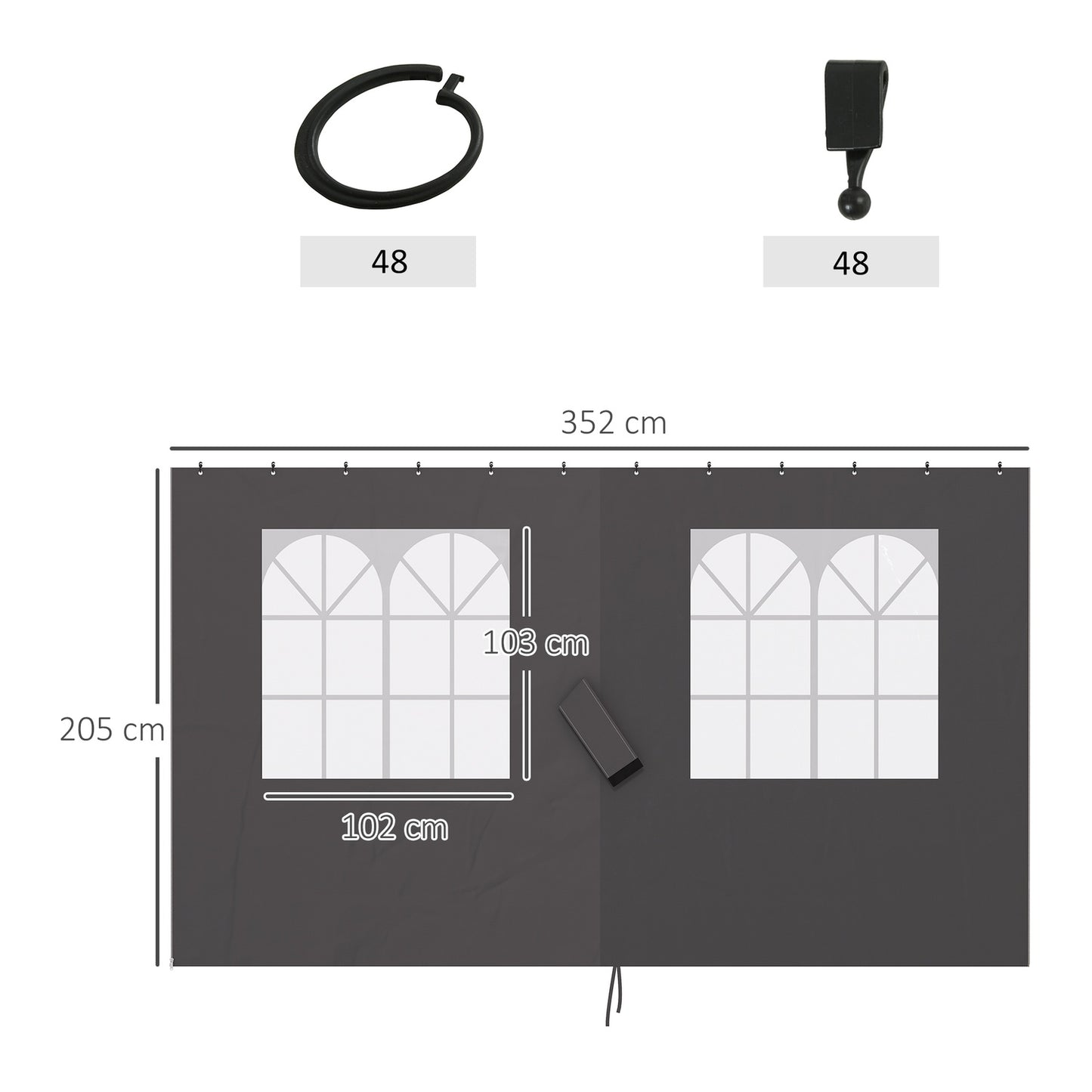 Gazebo Side Panels, 4 Dark Grey Polyester Walls, 3x4m