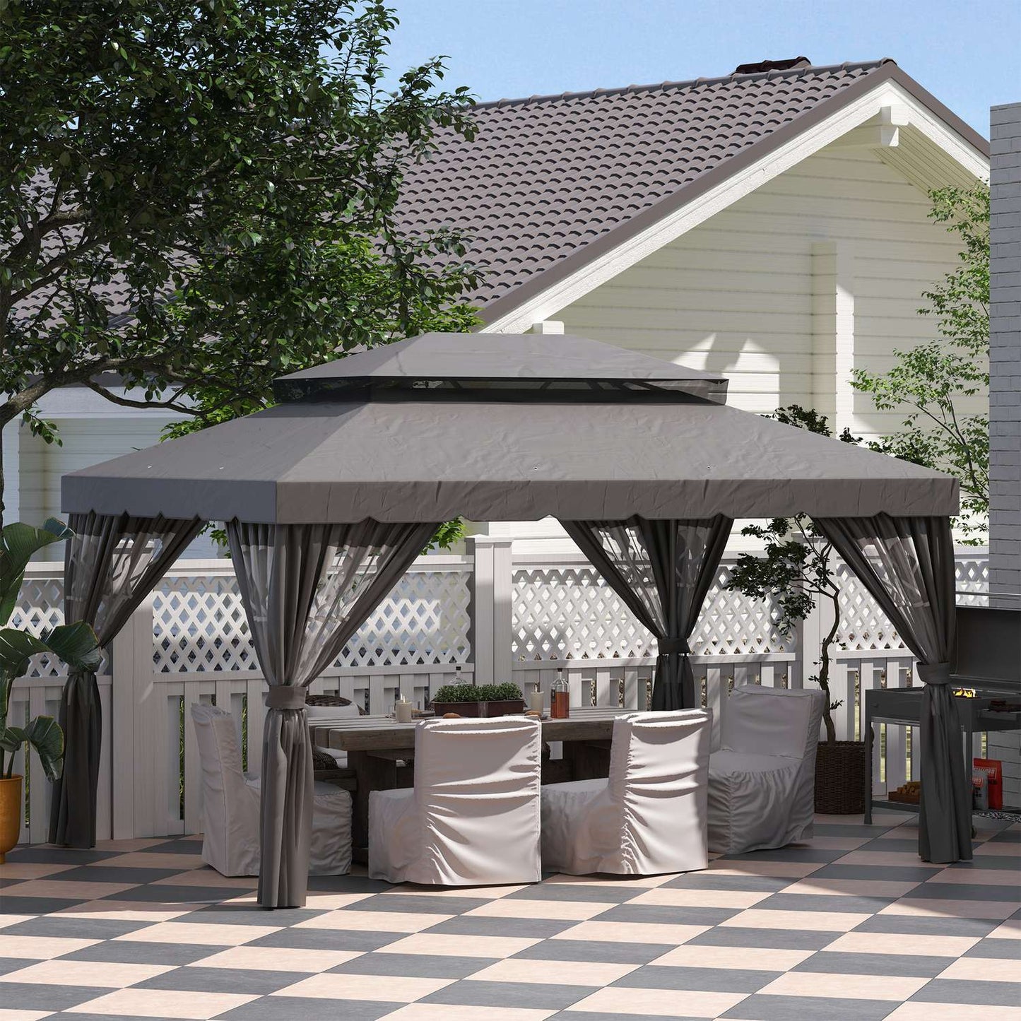 Gazebo Side Panels, 4 Dark Grey Polyester Walls, 3x4m