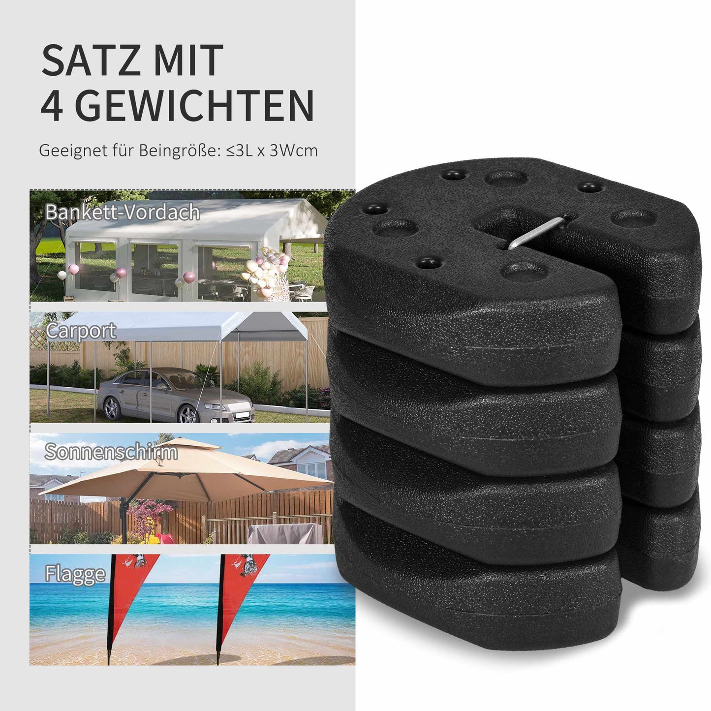 Gazebo Weight Set, 4x 3kg Cement-Filled Anchors