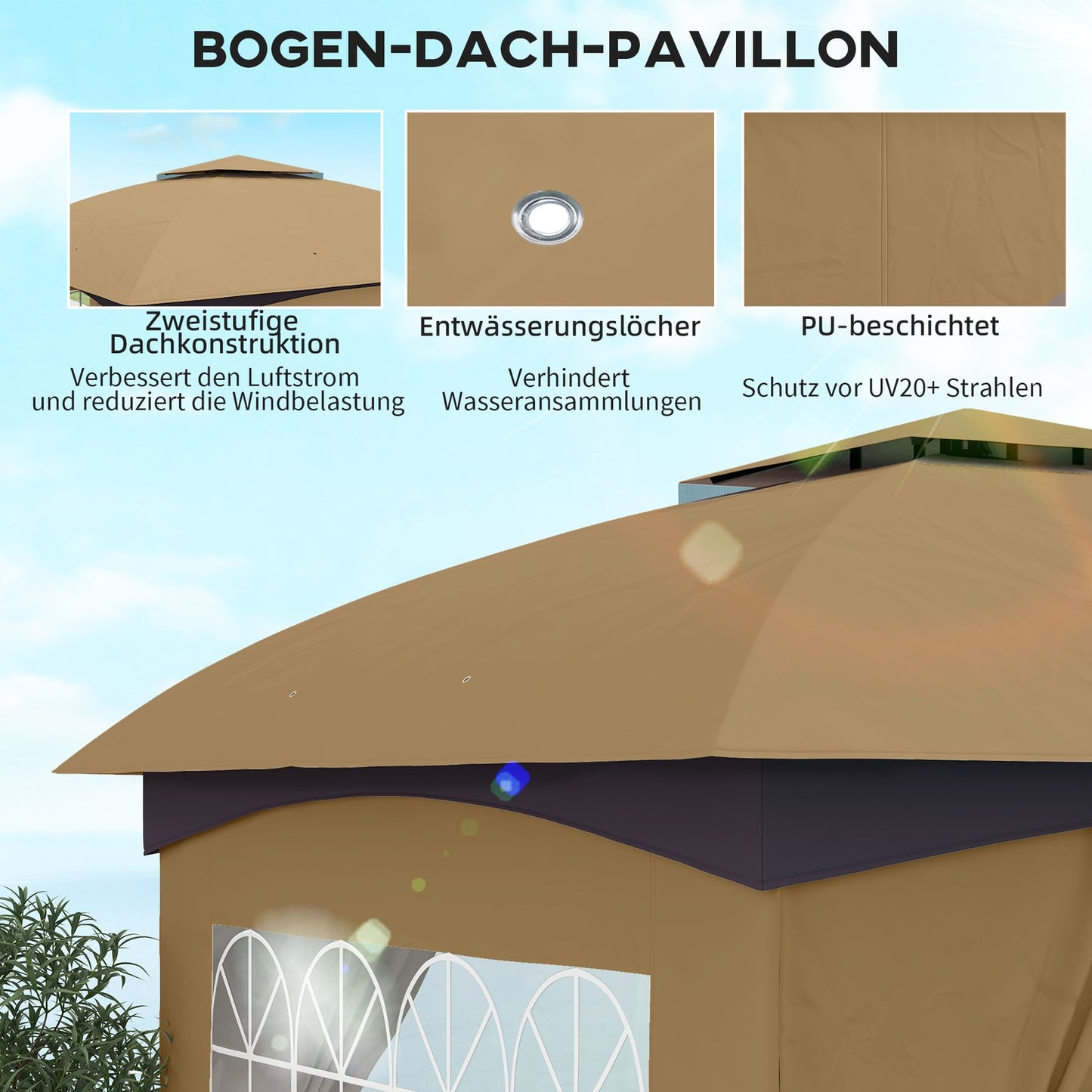 Water-repellent garden pavilion 3.4x3.4 m with UV protection