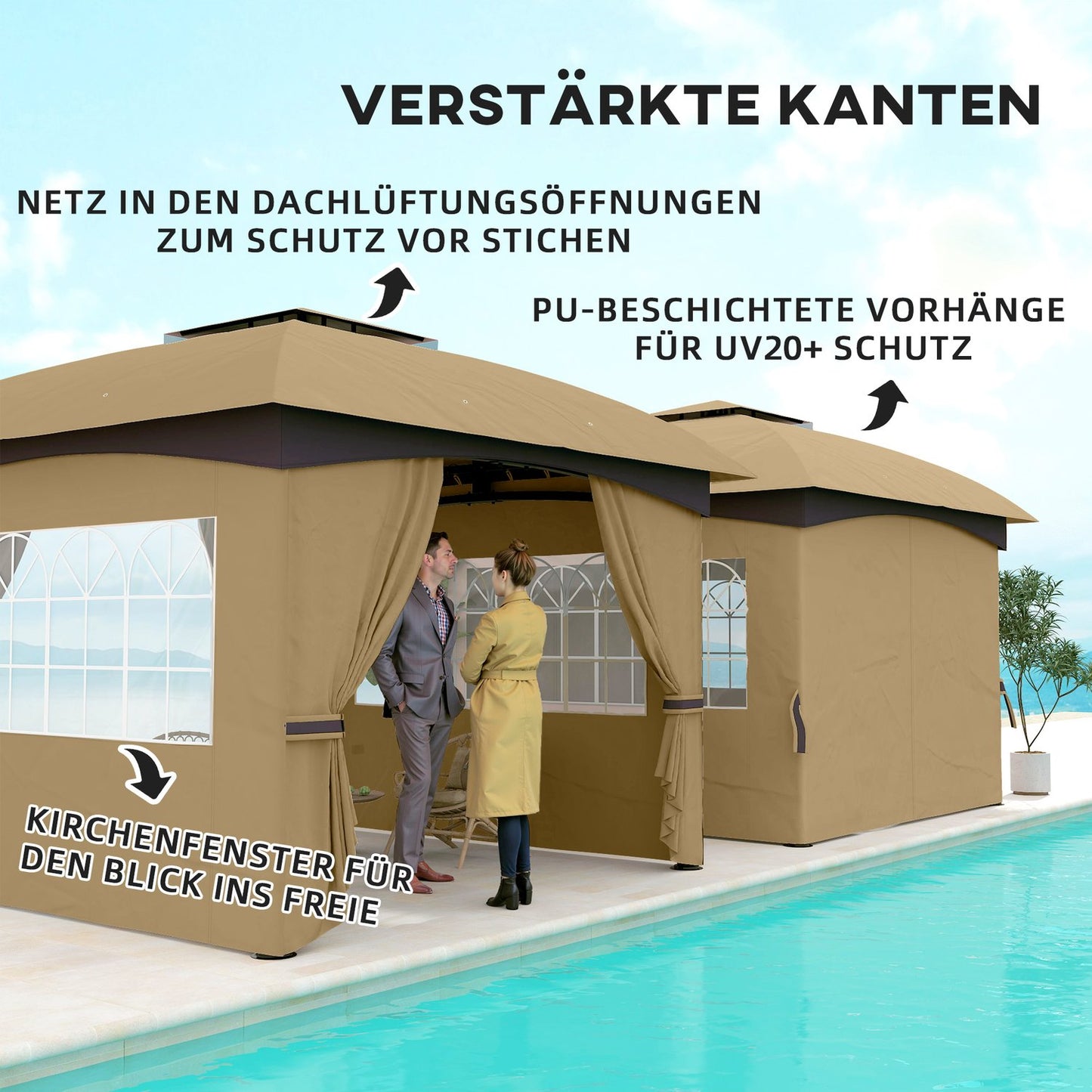 Water-repellent garden pavilion 3.4x3.4 m with UV protection
