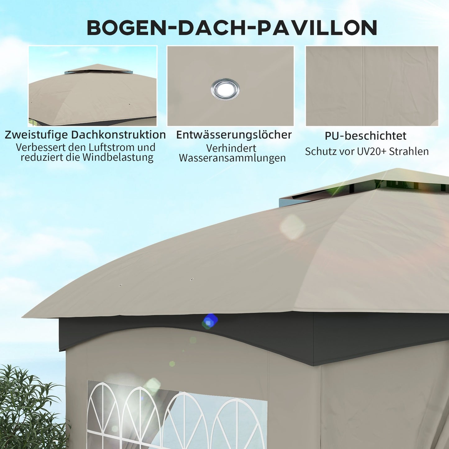 Water-repellent garden gazebo, 3.4m, UV protection, light grey