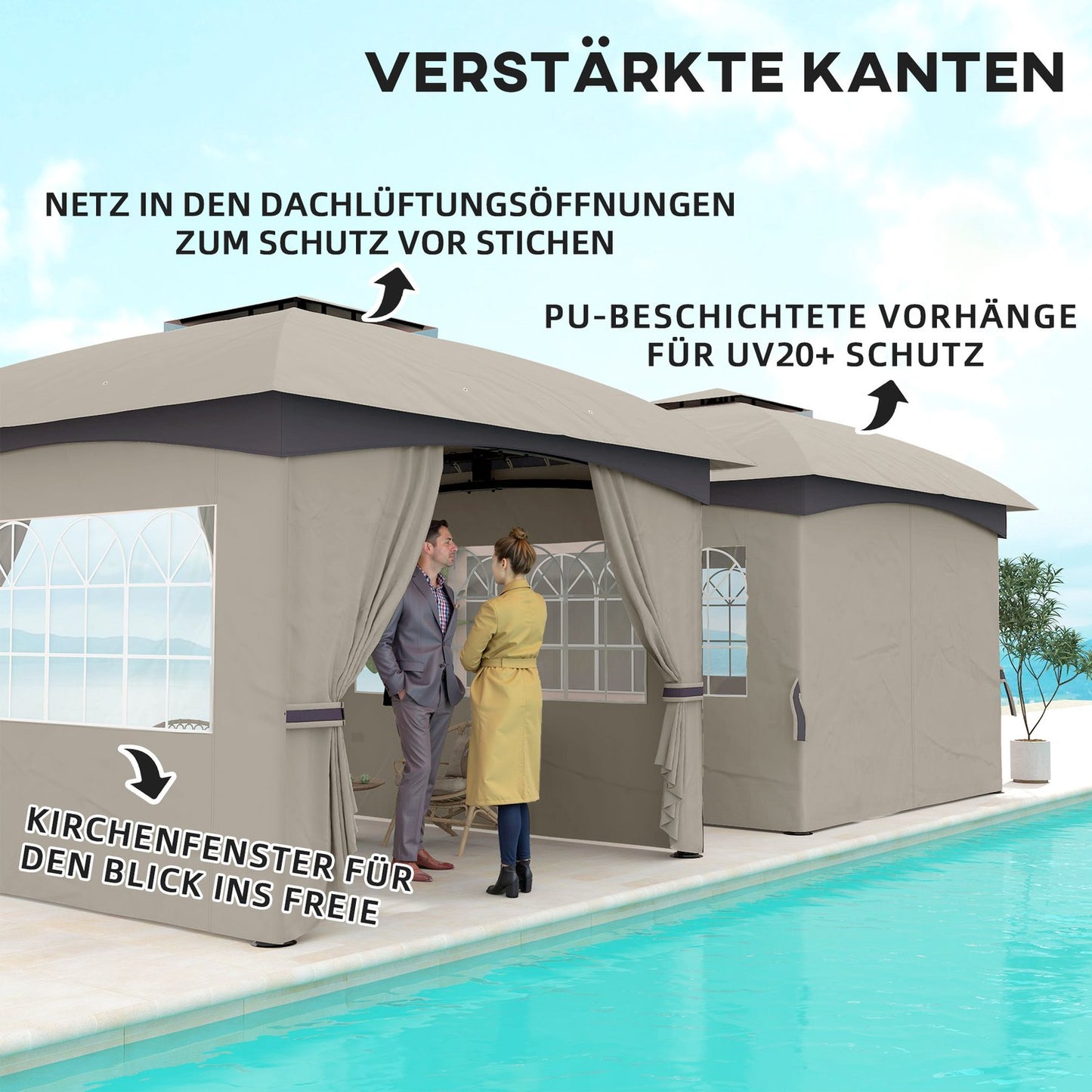 Water-repellent garden gazebo, 3.4m, UV protection, light grey