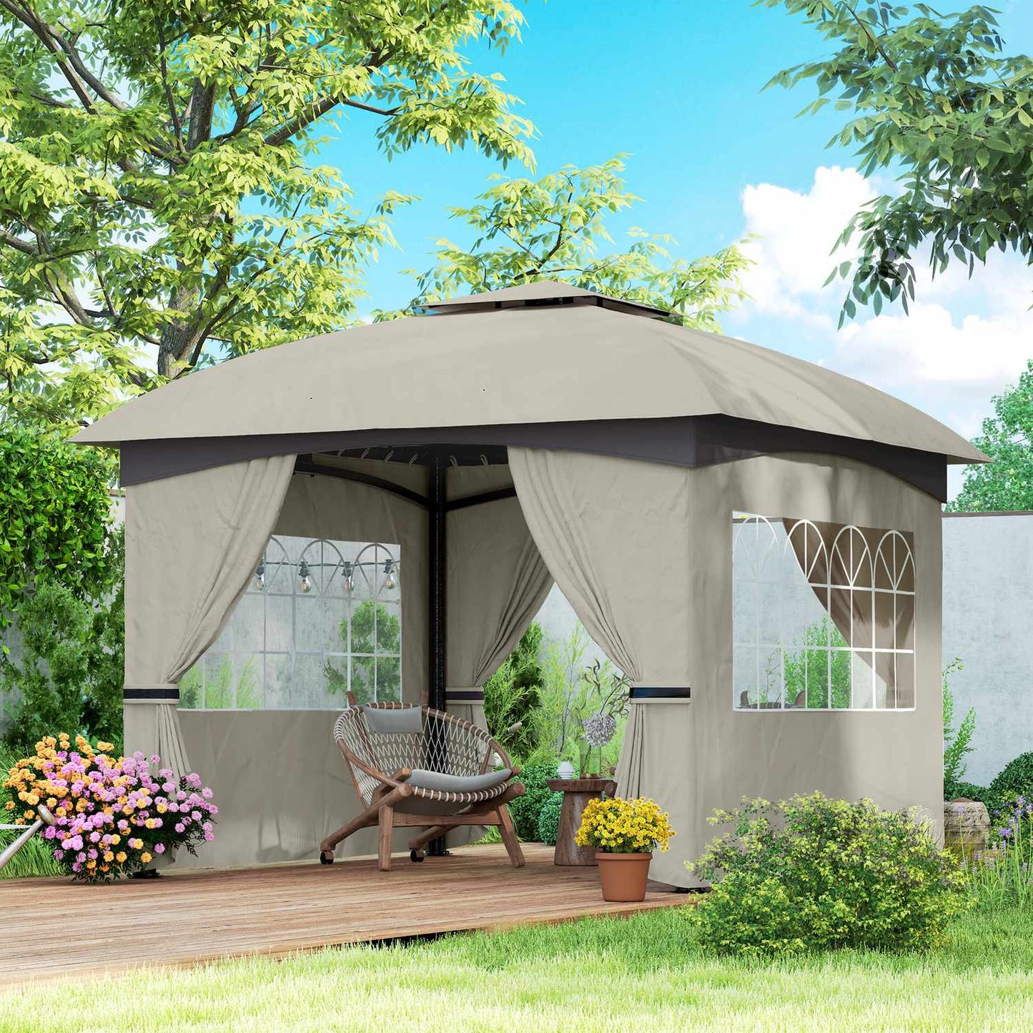 Water-repellent garden gazebo, 3.4m, UV protection, light grey