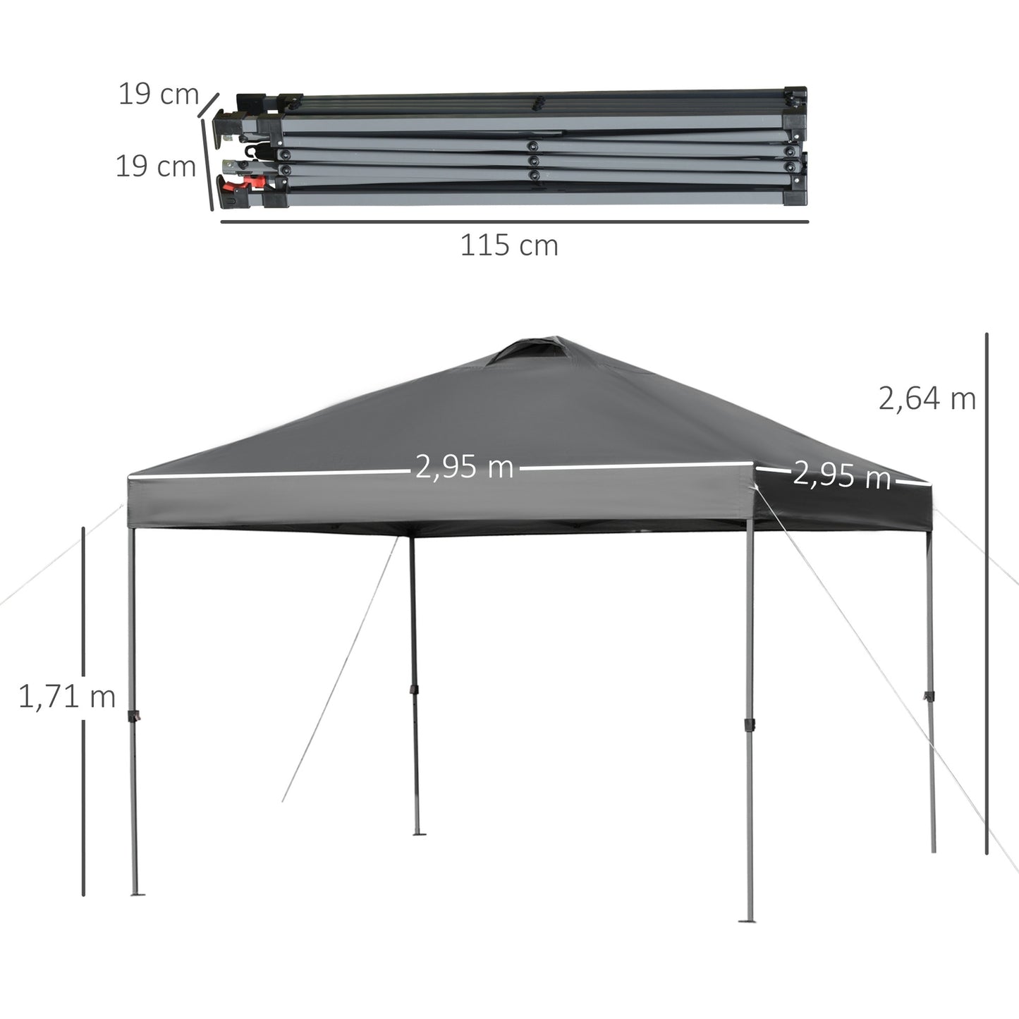Waterproof Pop-Up Gazebo, 3x3m, UV protection, dark grey