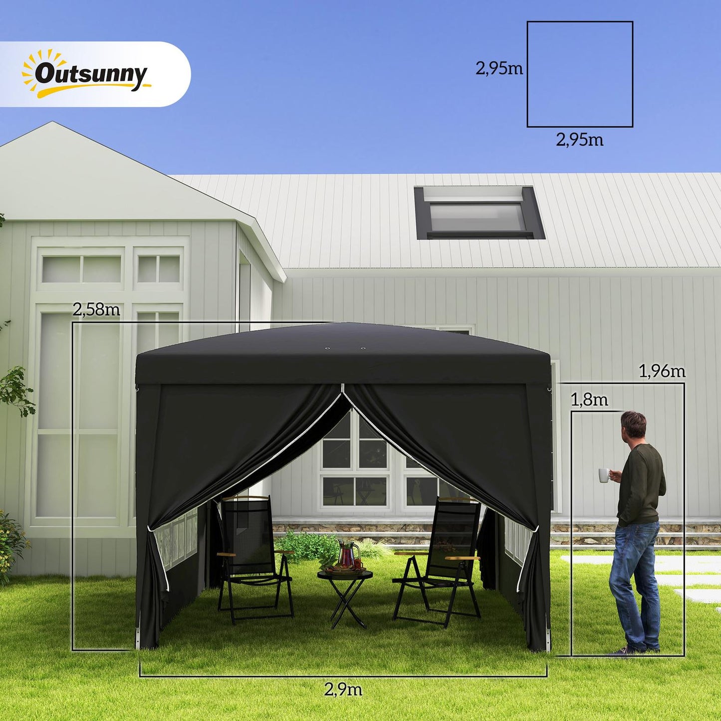 Pop-Up Gazebo 3x3m, Water-repellent, UV 50+, Black