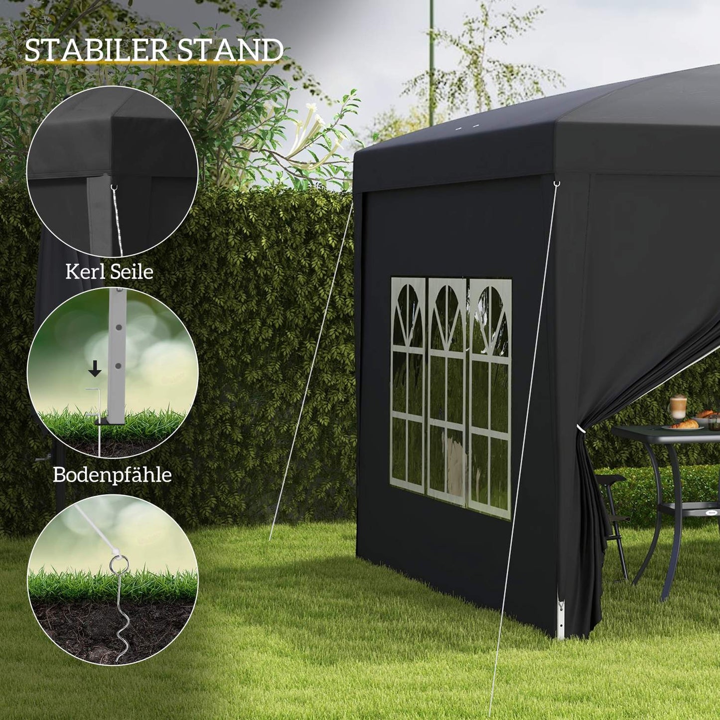 Pop-Up Gazebo 3x3m, Water-repellent, UV 50+, Black