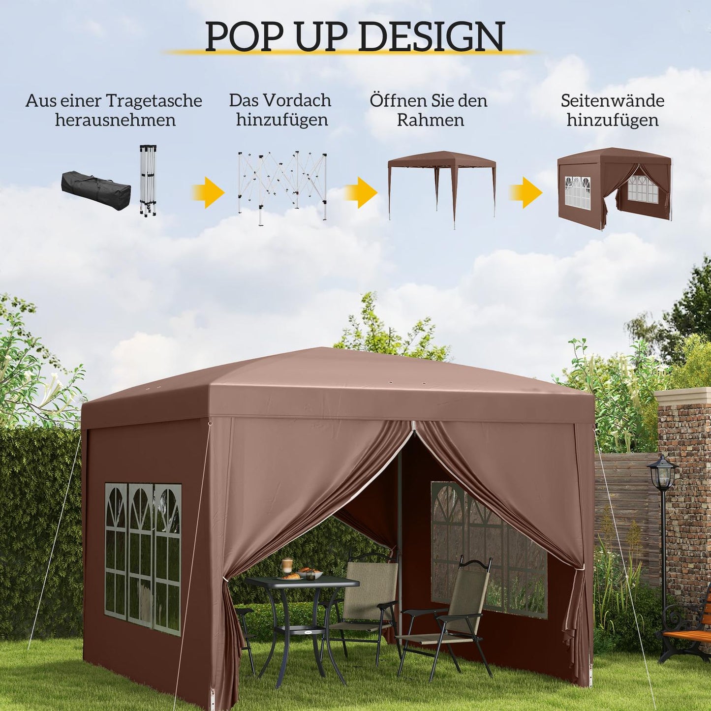 Pop-Up Gazebo 3x3m, UV protection, Water-repellent, Stable
