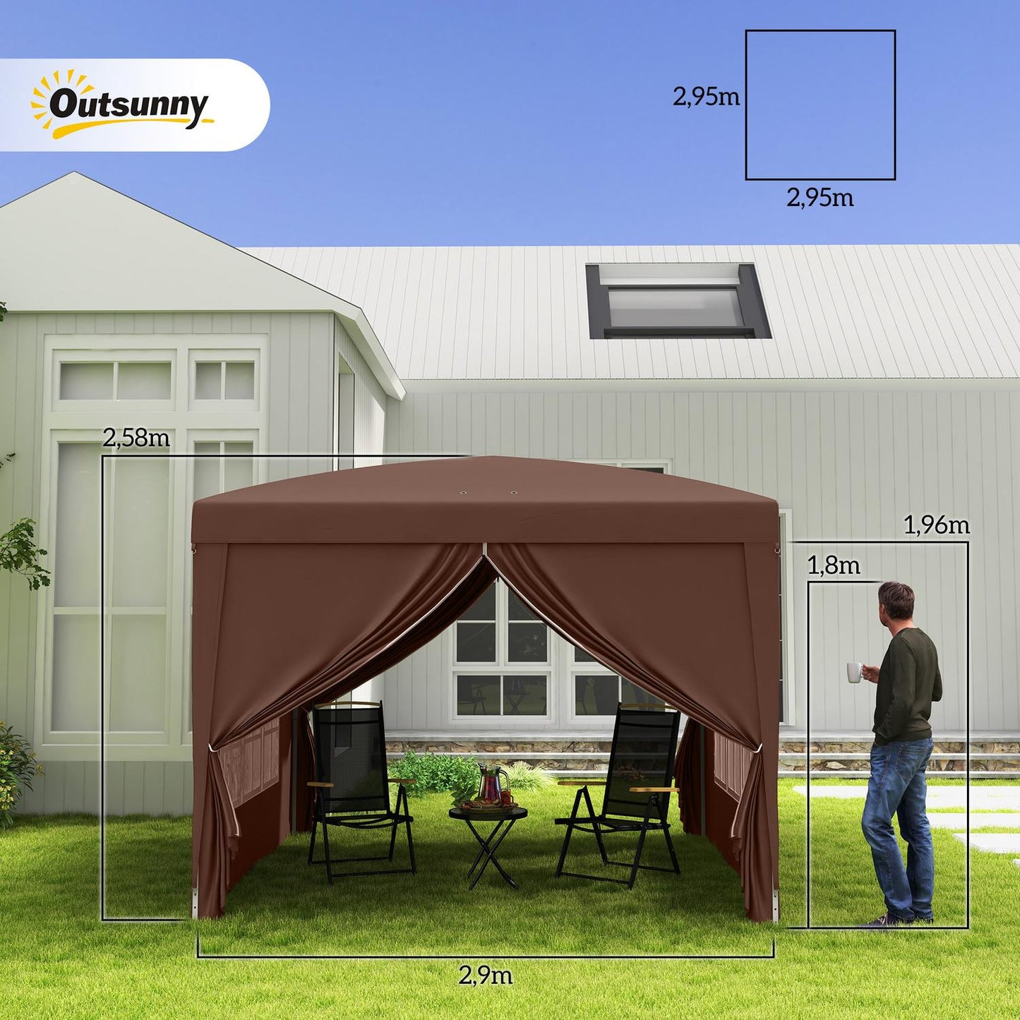 Pop-Up Gazebo 3x3m, UV protection, Water-repellent, Stable