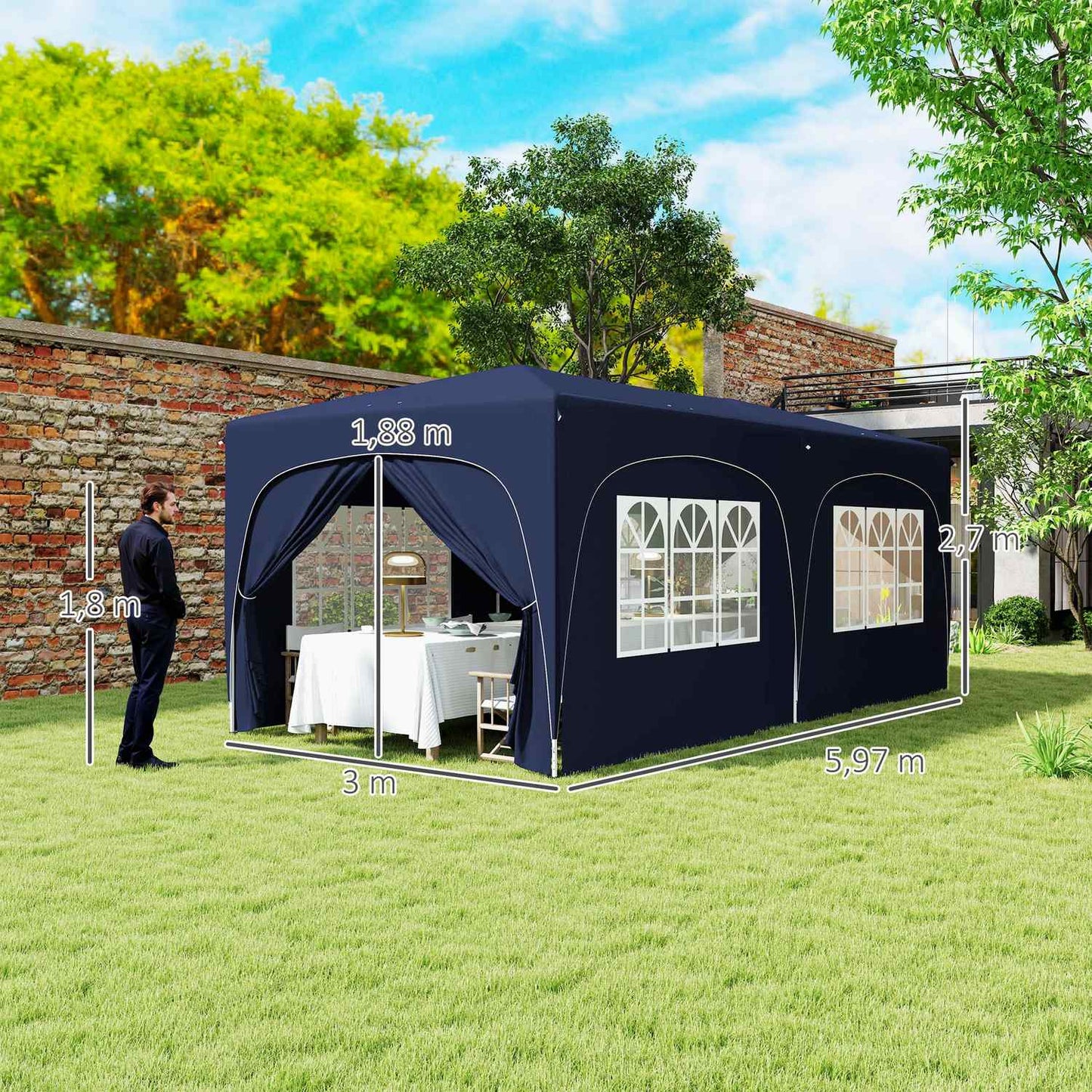Pop-Up Gazebo, 3x6m, UV 50+, Water-repellent, Dark blue