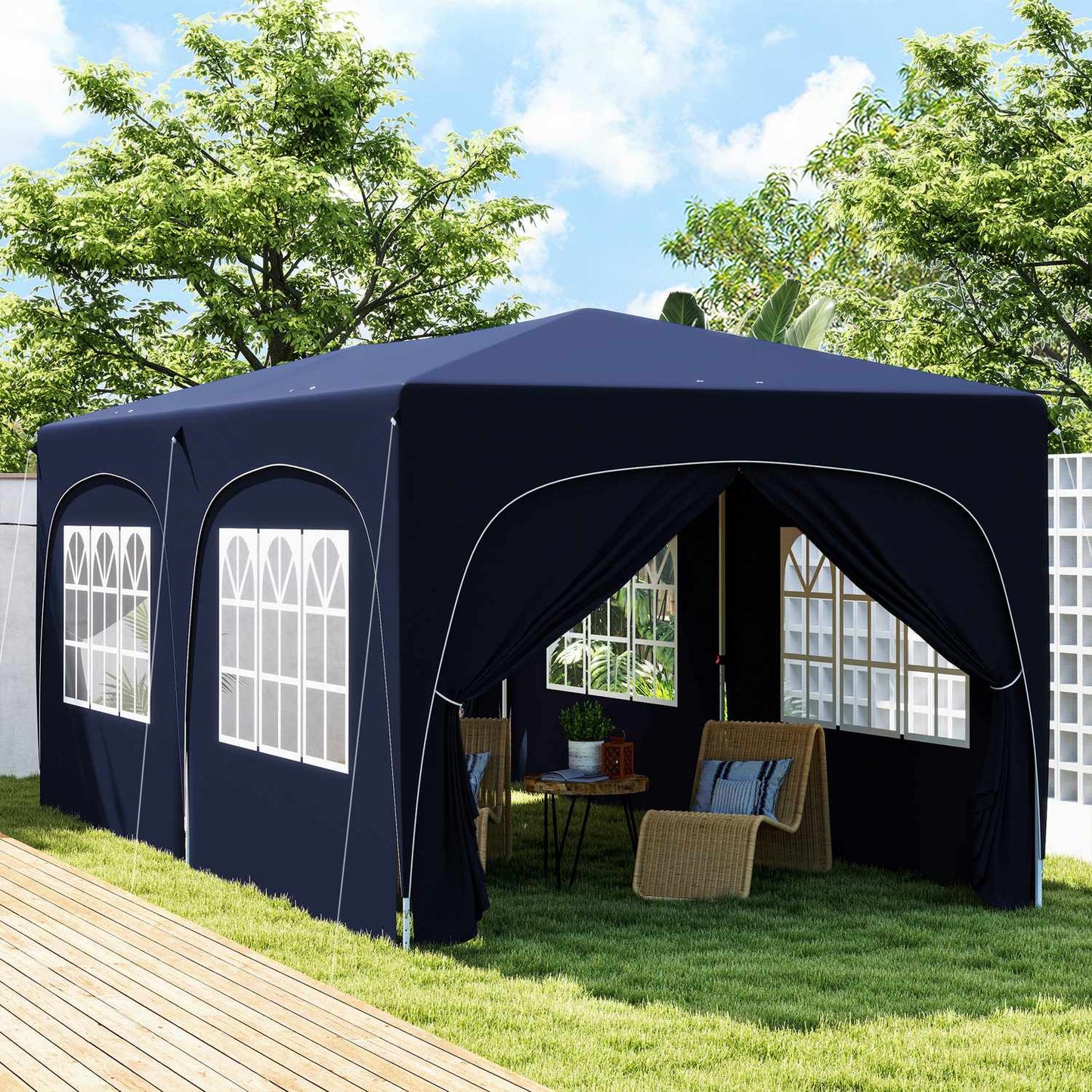 Pop-Up Gazebo, 3x6m, UV 50+, Water-repellent, Dark blue