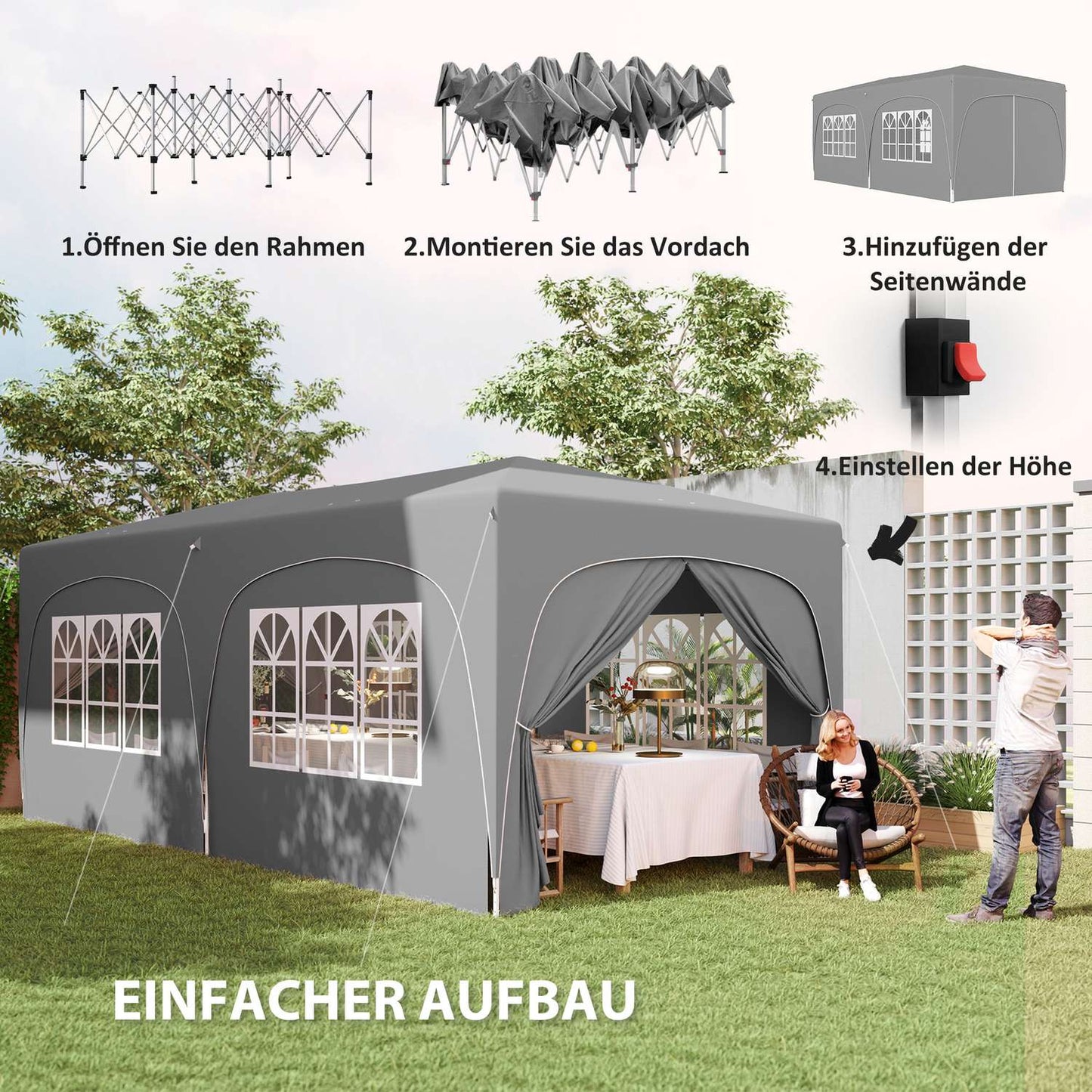 Pop-Up Gazebo 3x6m, water-repellent, UV 50+, foldable